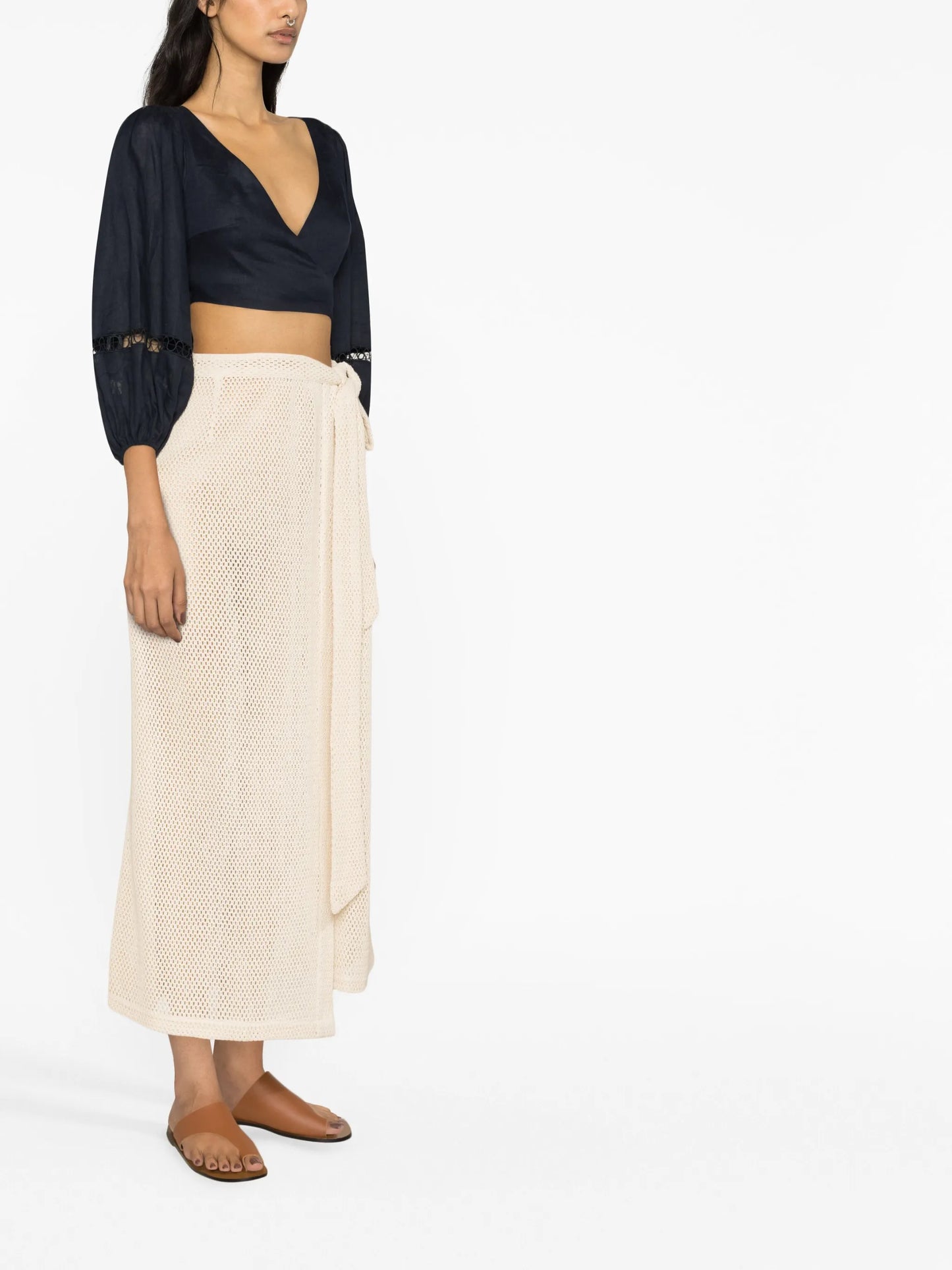 net-woven wrap maxi skirt