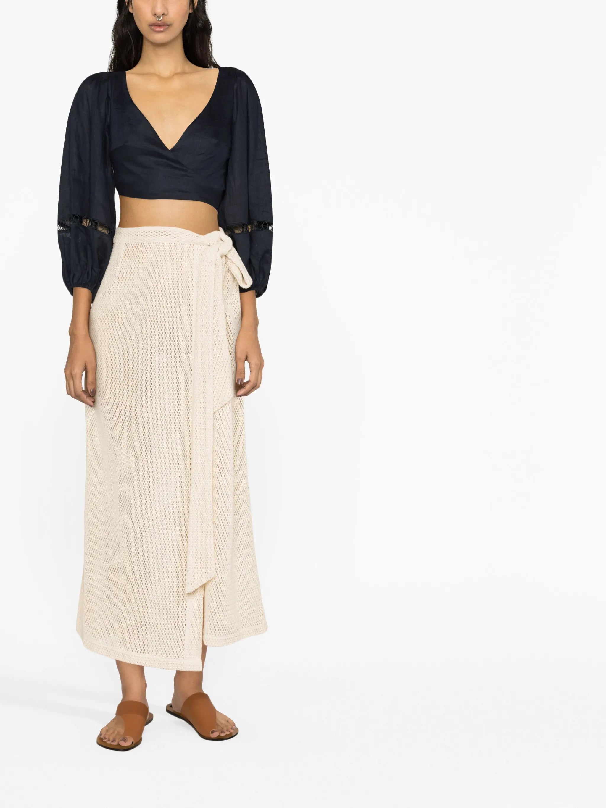 net-woven wrap maxi skirt