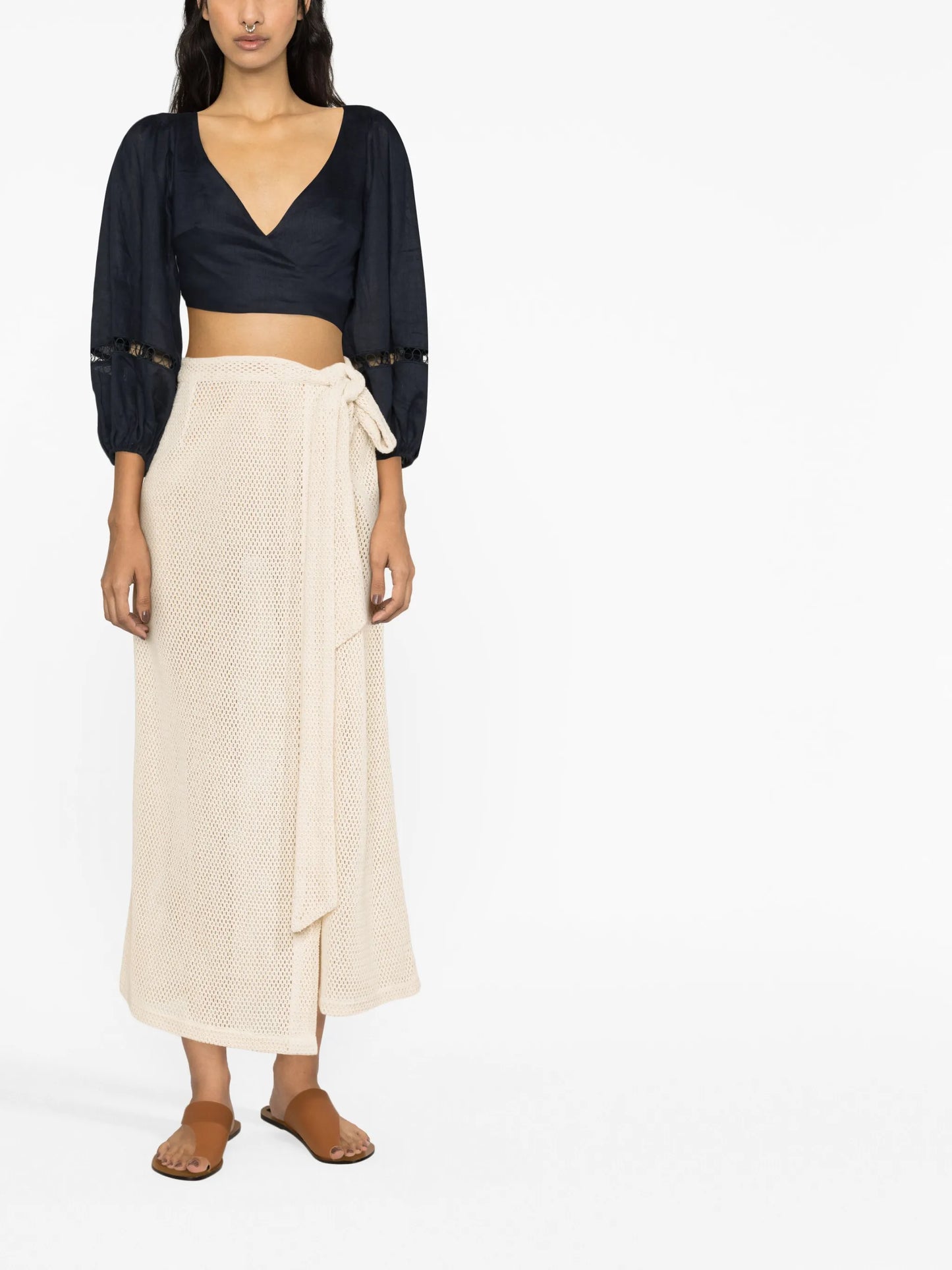 net-woven wrap maxi skirt