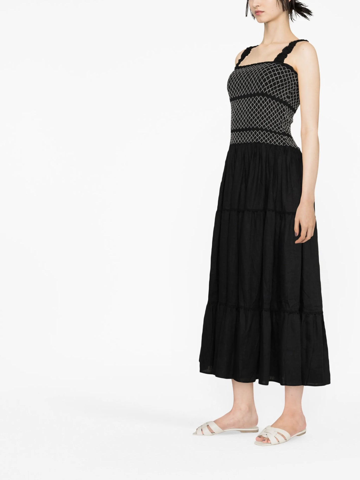 shirred maxi dress