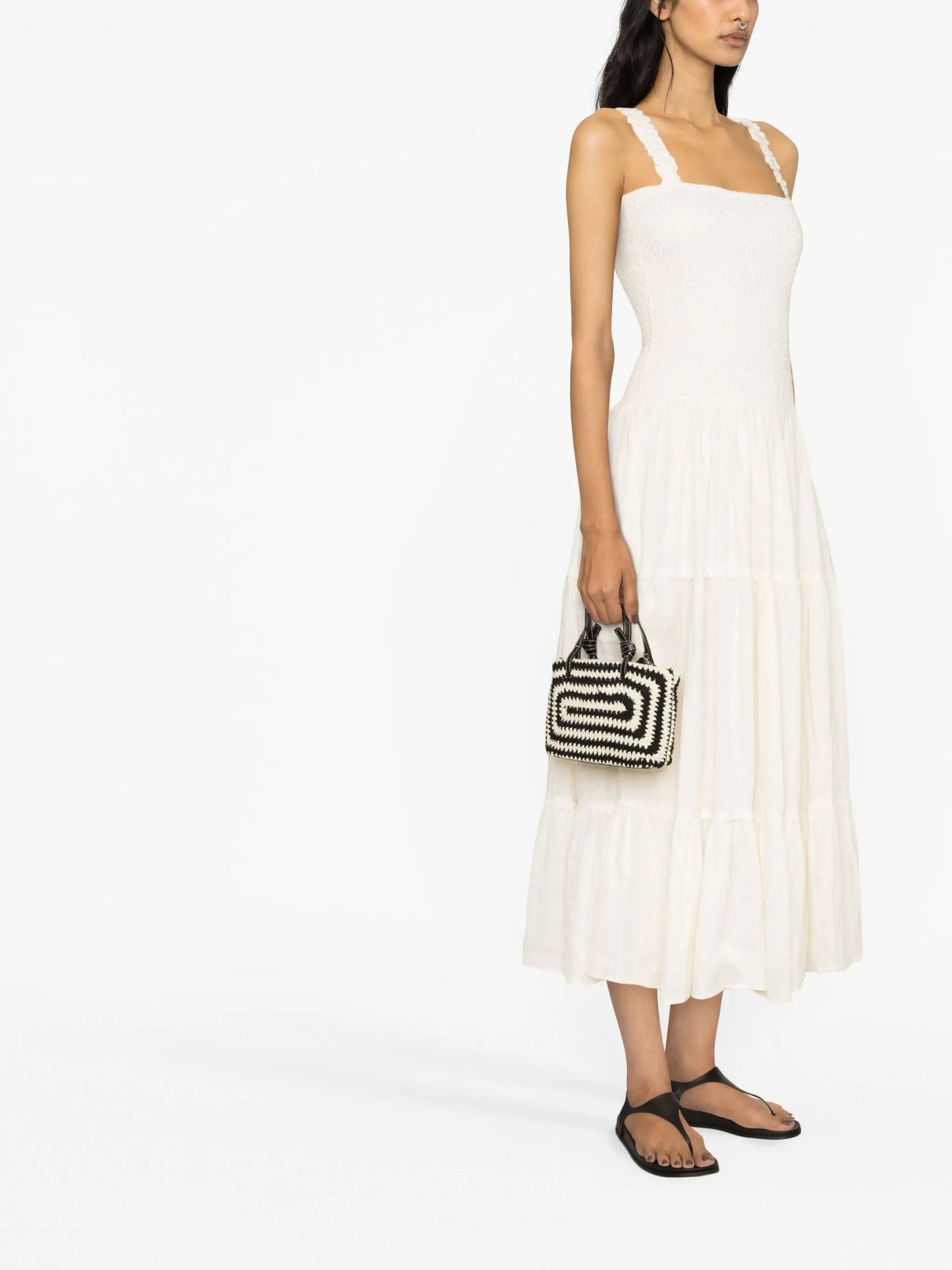 shirred sleeveless maxi dress