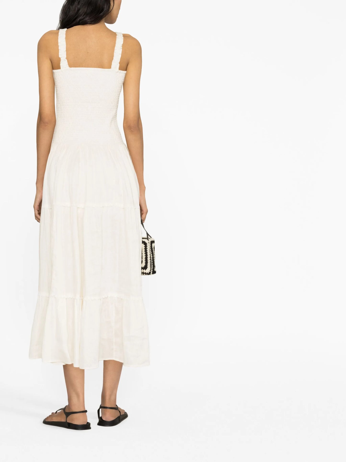 shirred sleeveless maxi dress