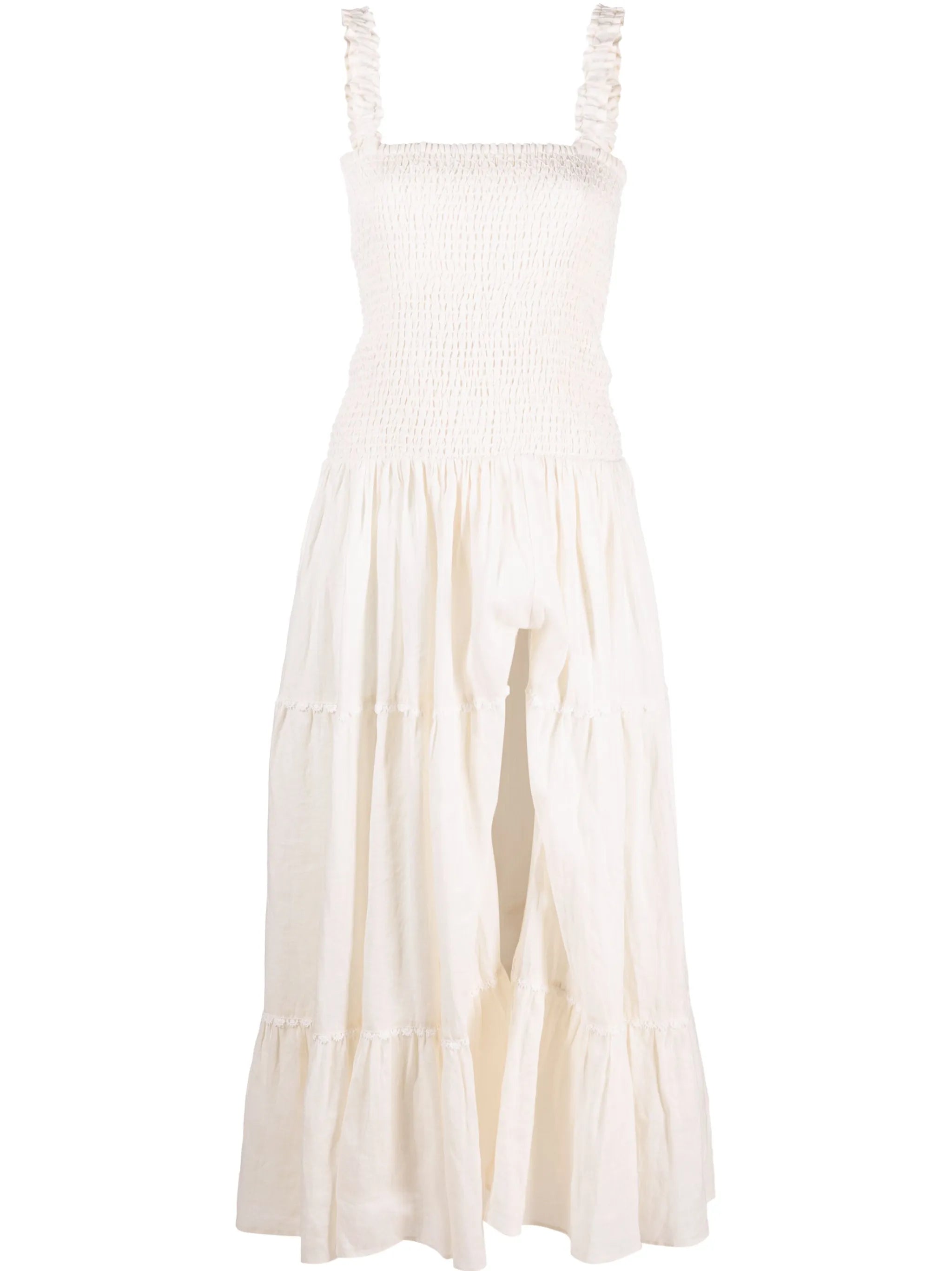 shirred sleeveless maxi dress
