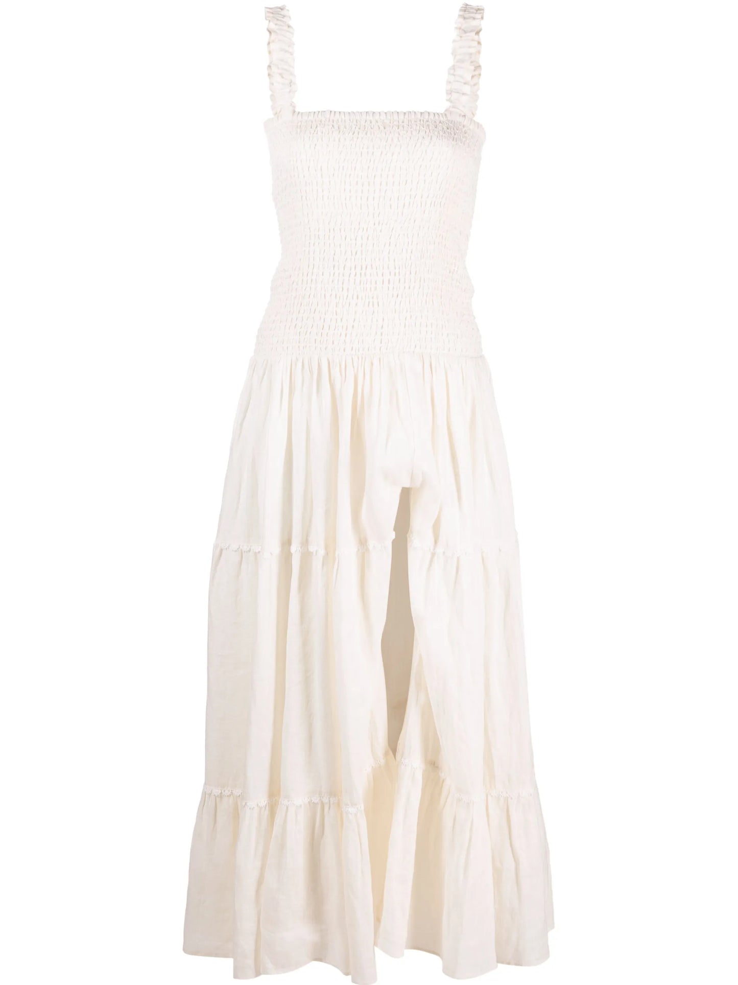 shirred sleeveless maxi dress