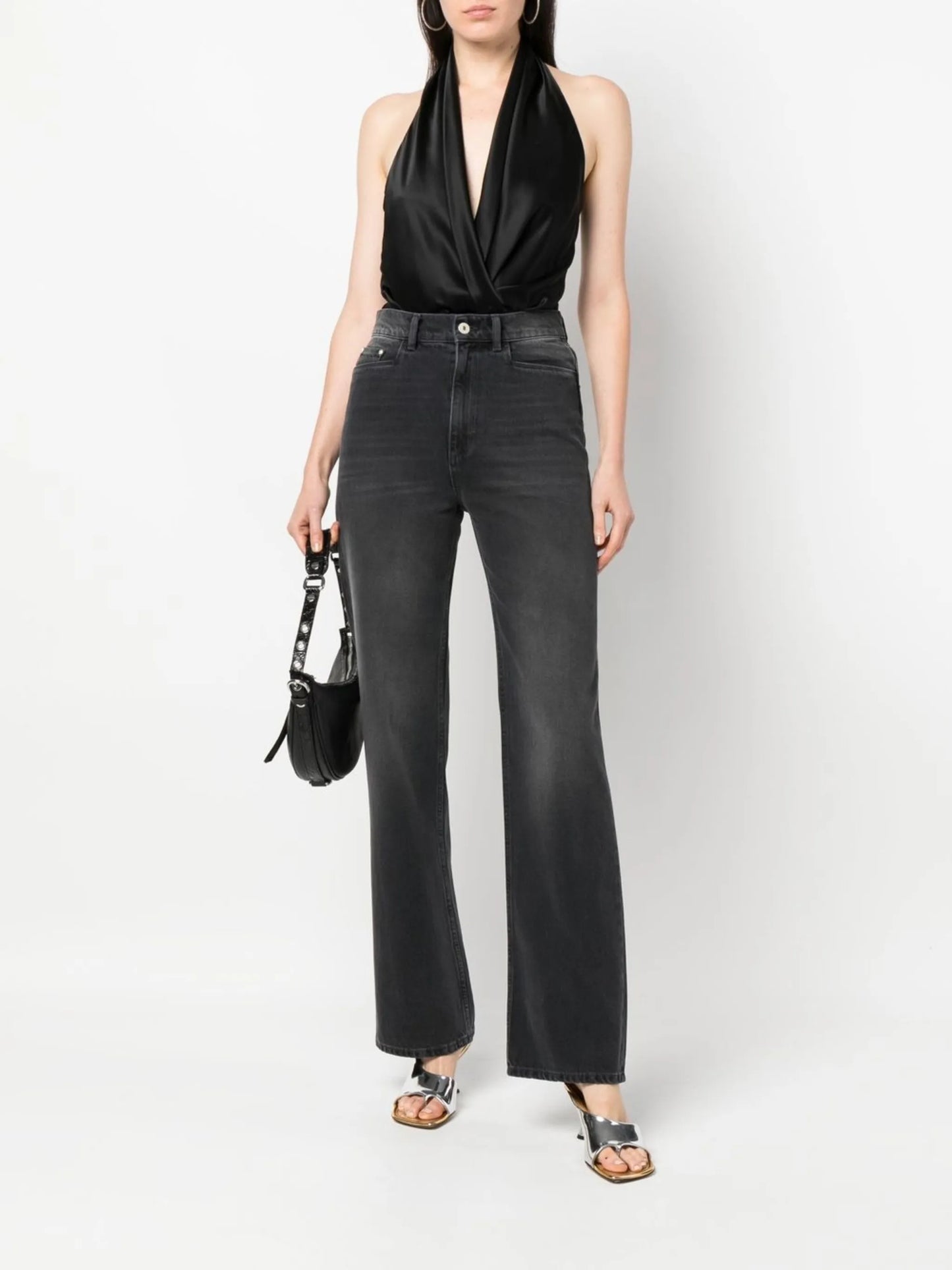 high-waist straight-leg jeans