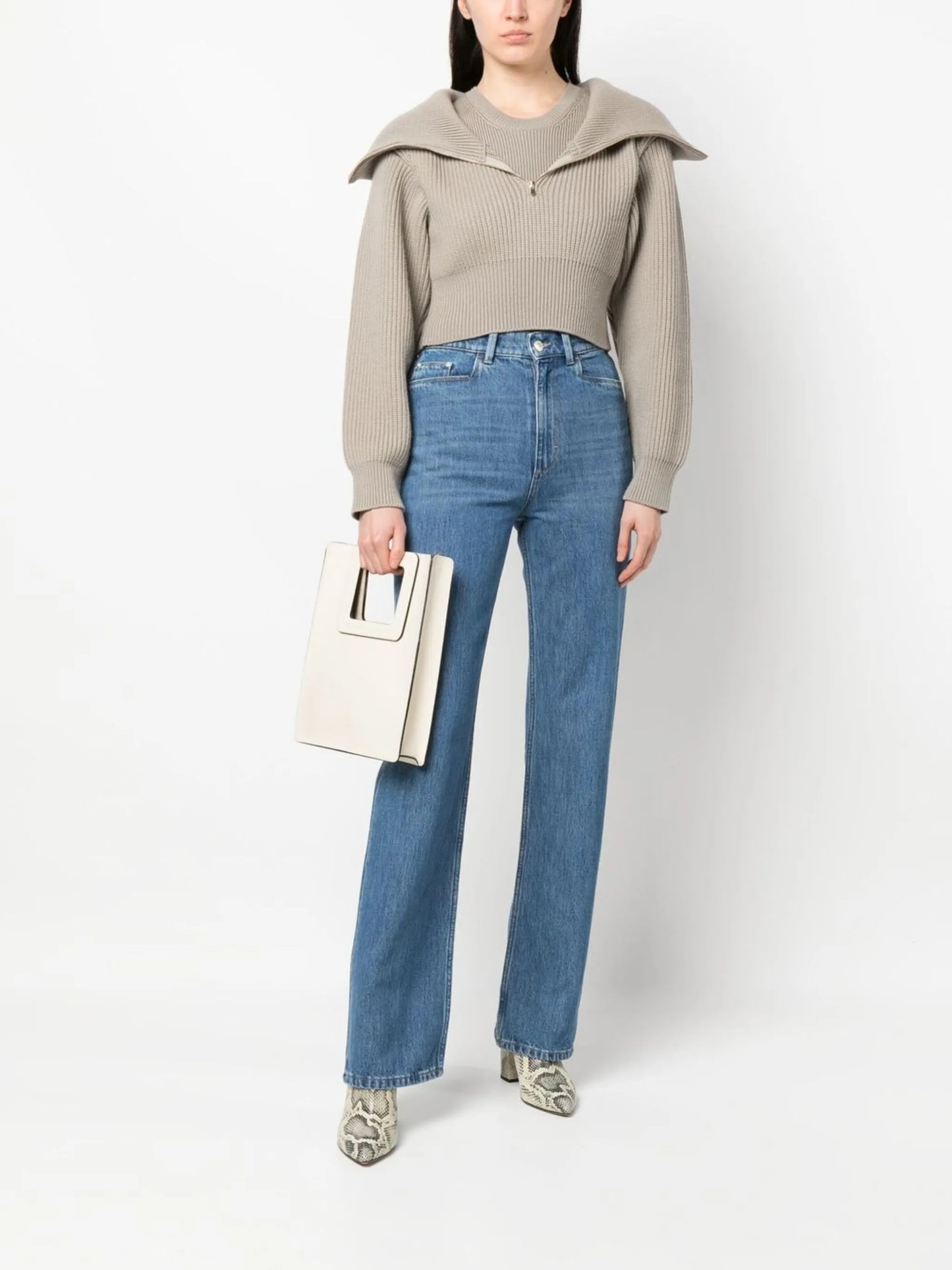 high-waist straight-leg jeans