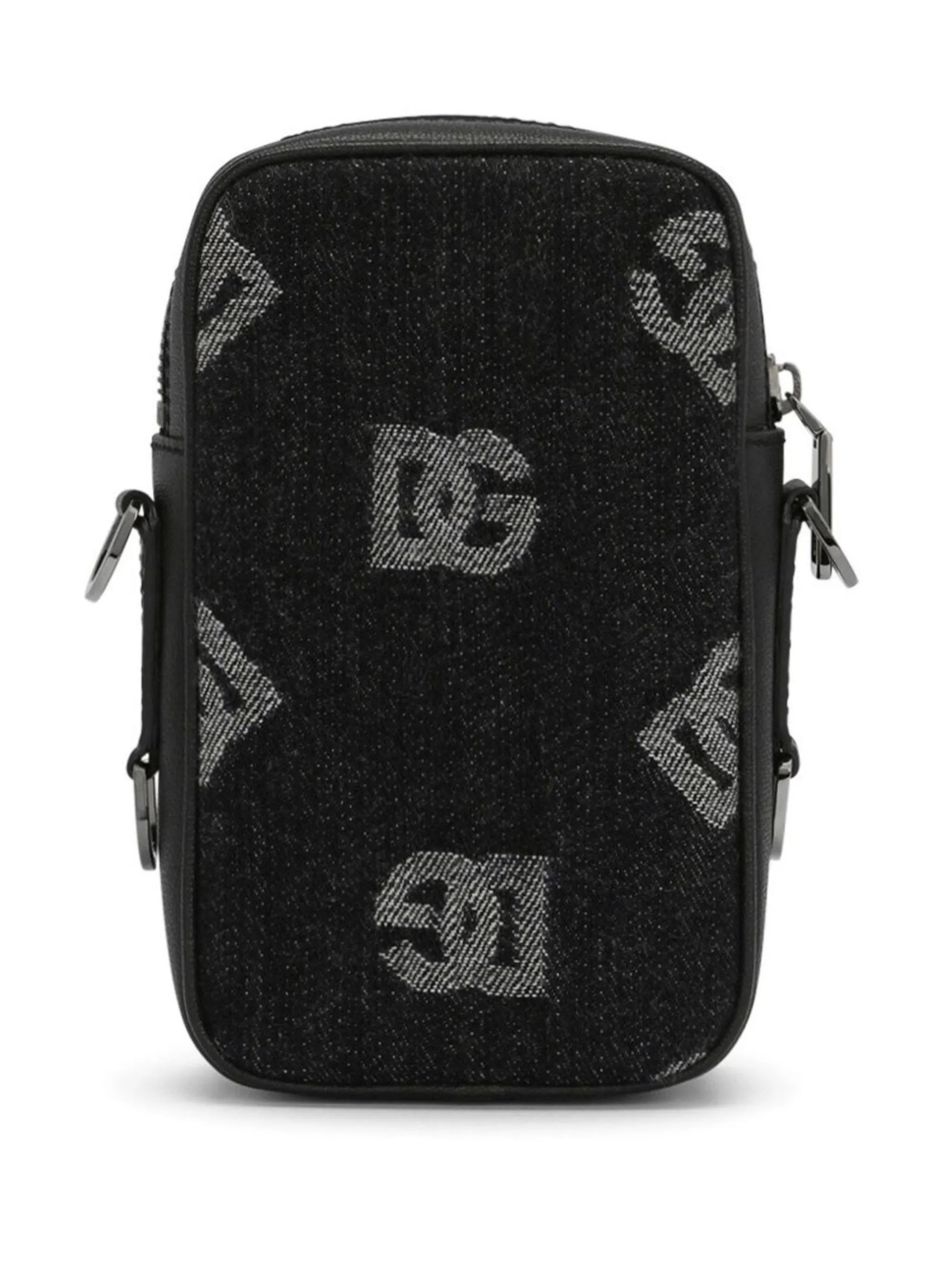 logo-jacquard denim messenger bag