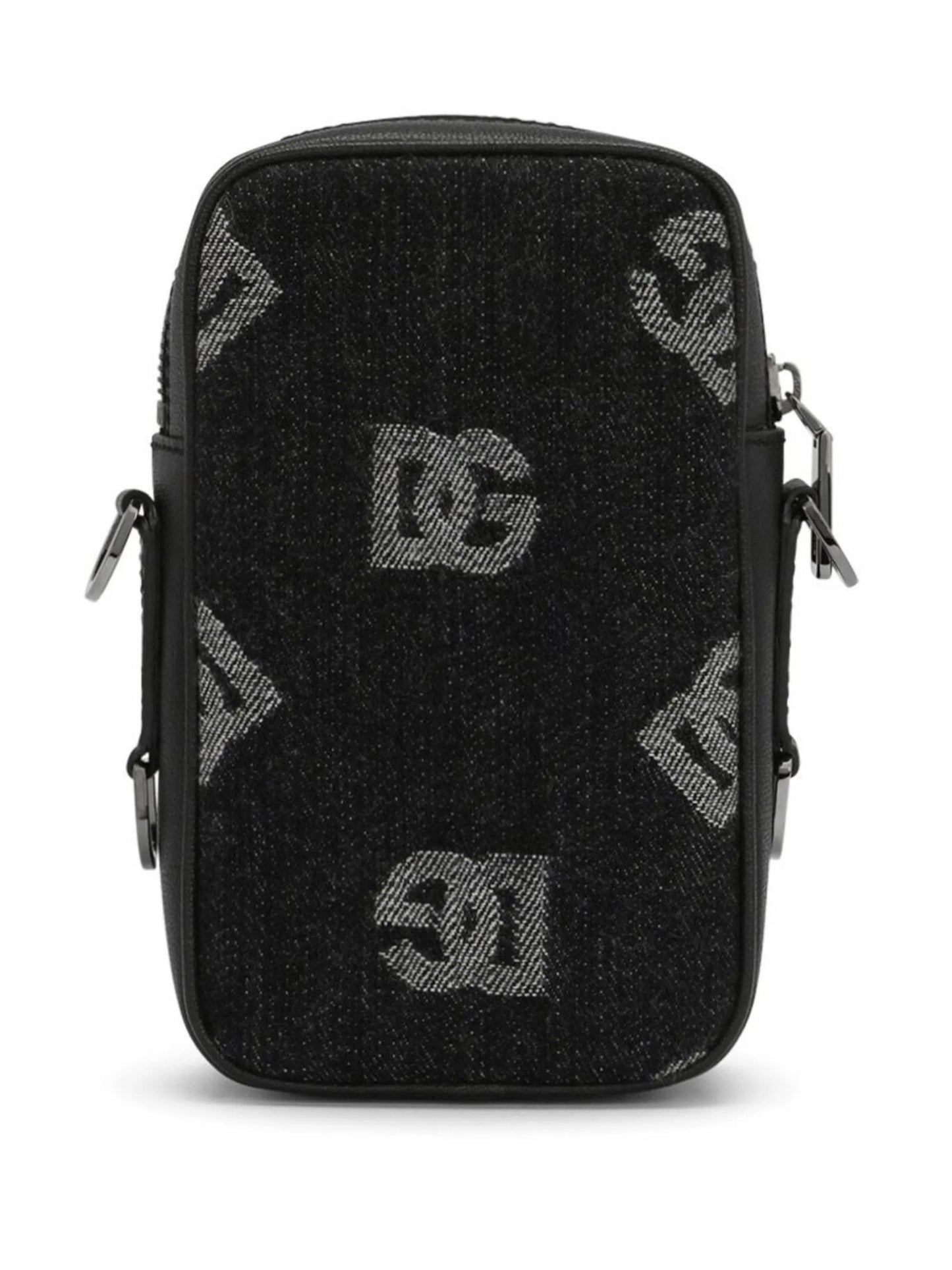 logo-jacquard denim messenger bag