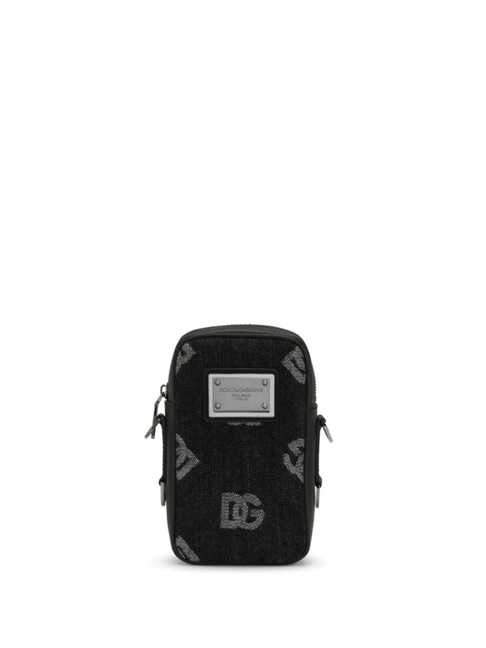 logo-jacquard denim messenger bag