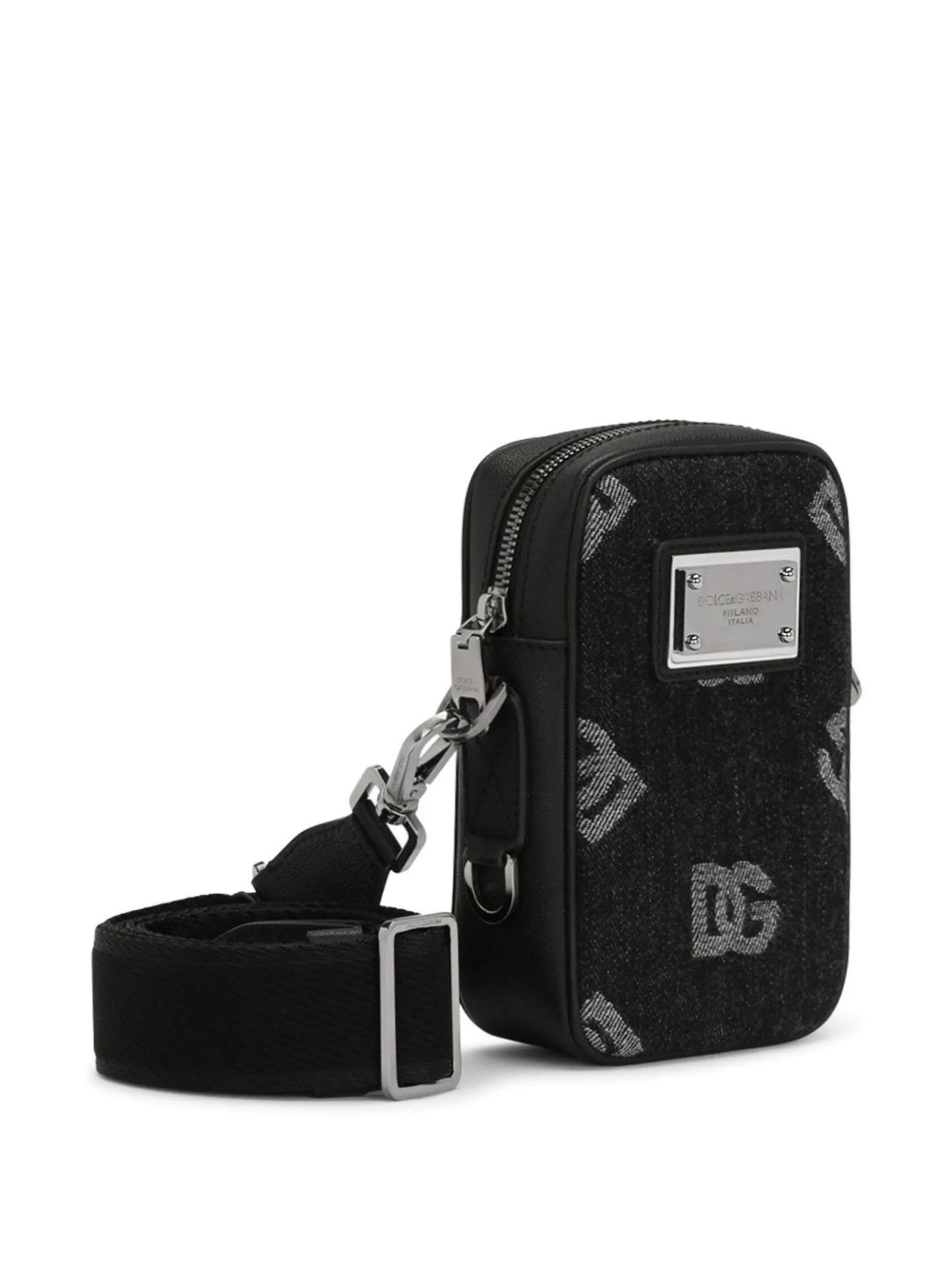 logo-jacquard denim messenger bag
