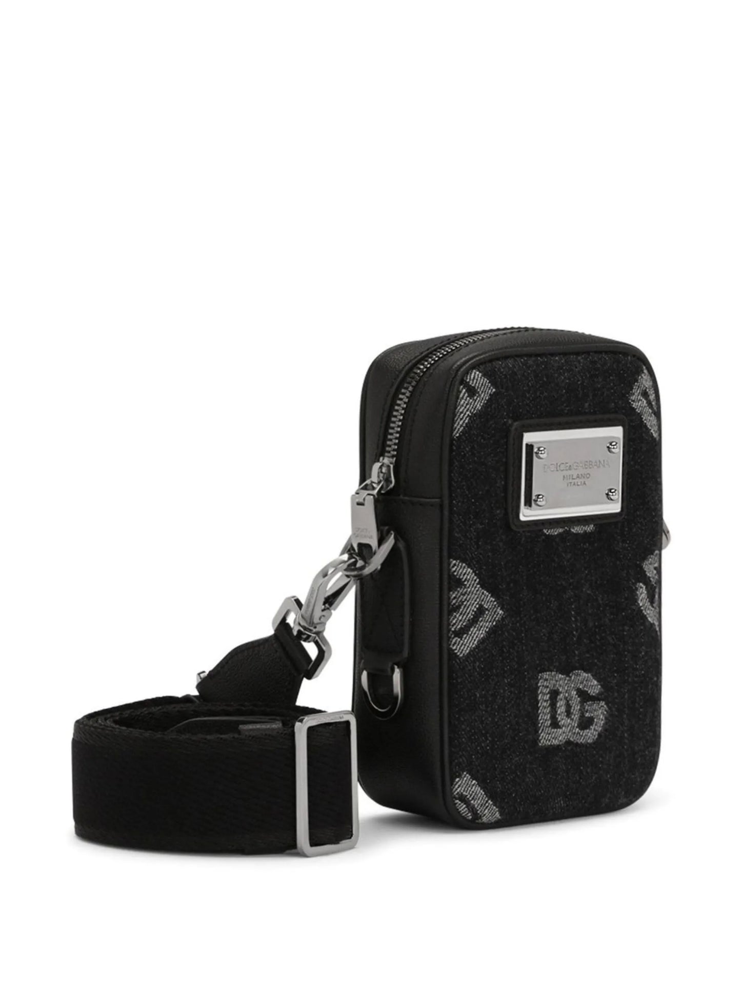 logo-jacquard denim messenger bag