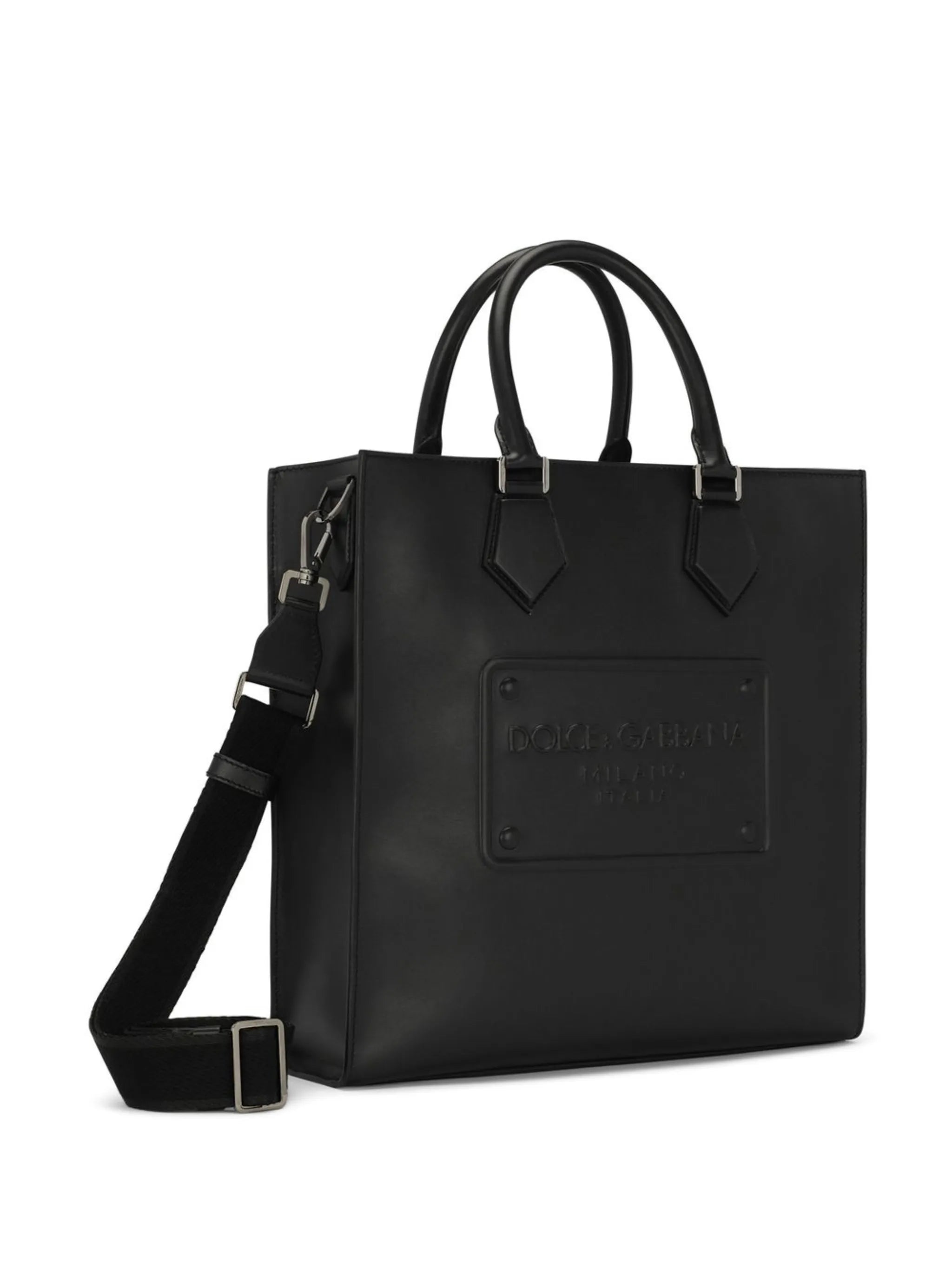 logo-embossed leather tote bag
