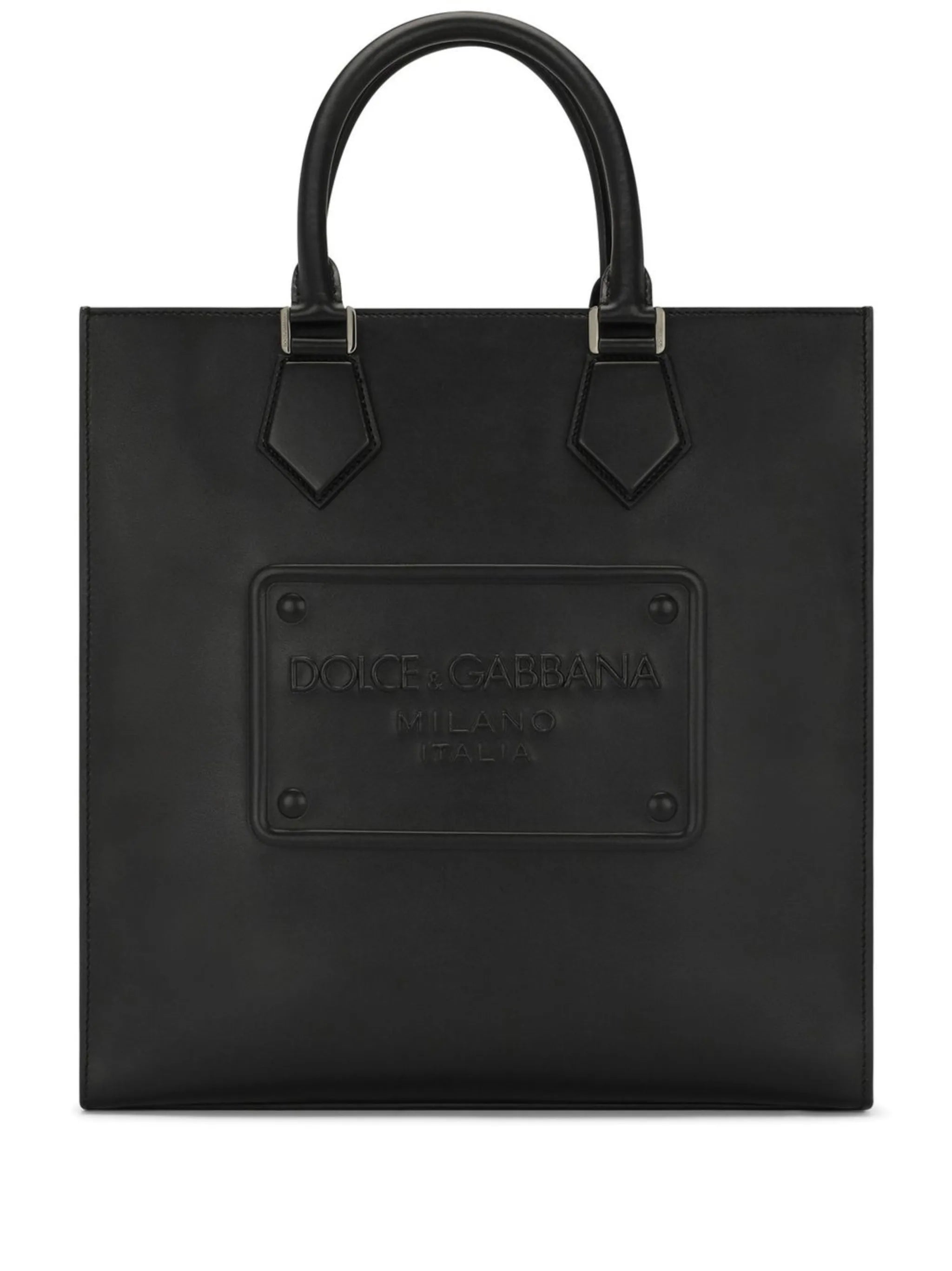 logo-embossed leather tote bag