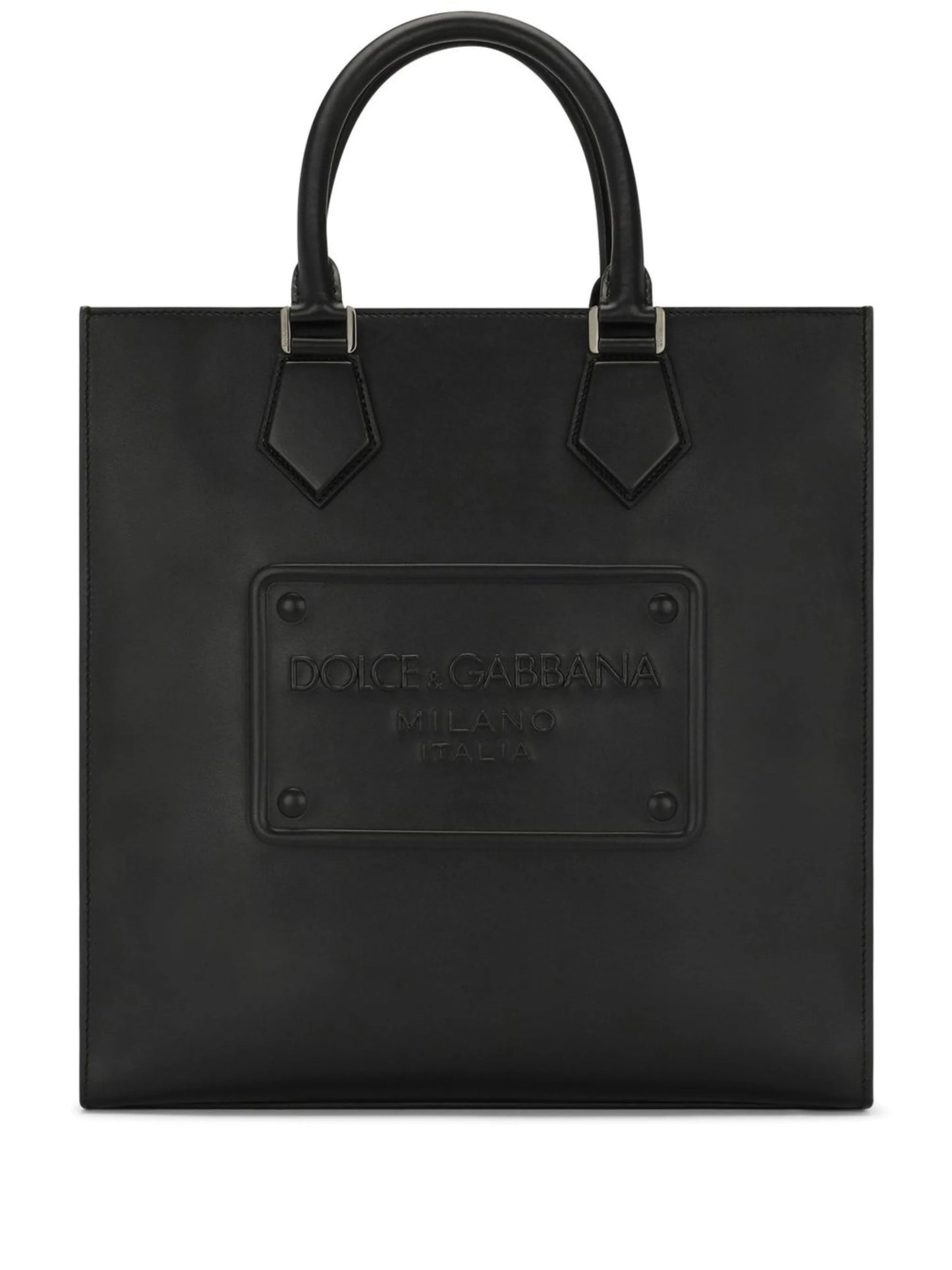 logo-embossed leather tote bag