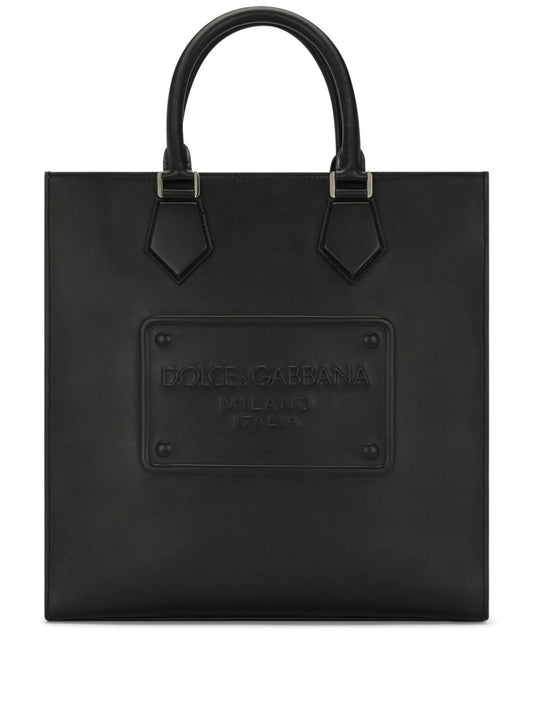 logo-embossed leather tote bag