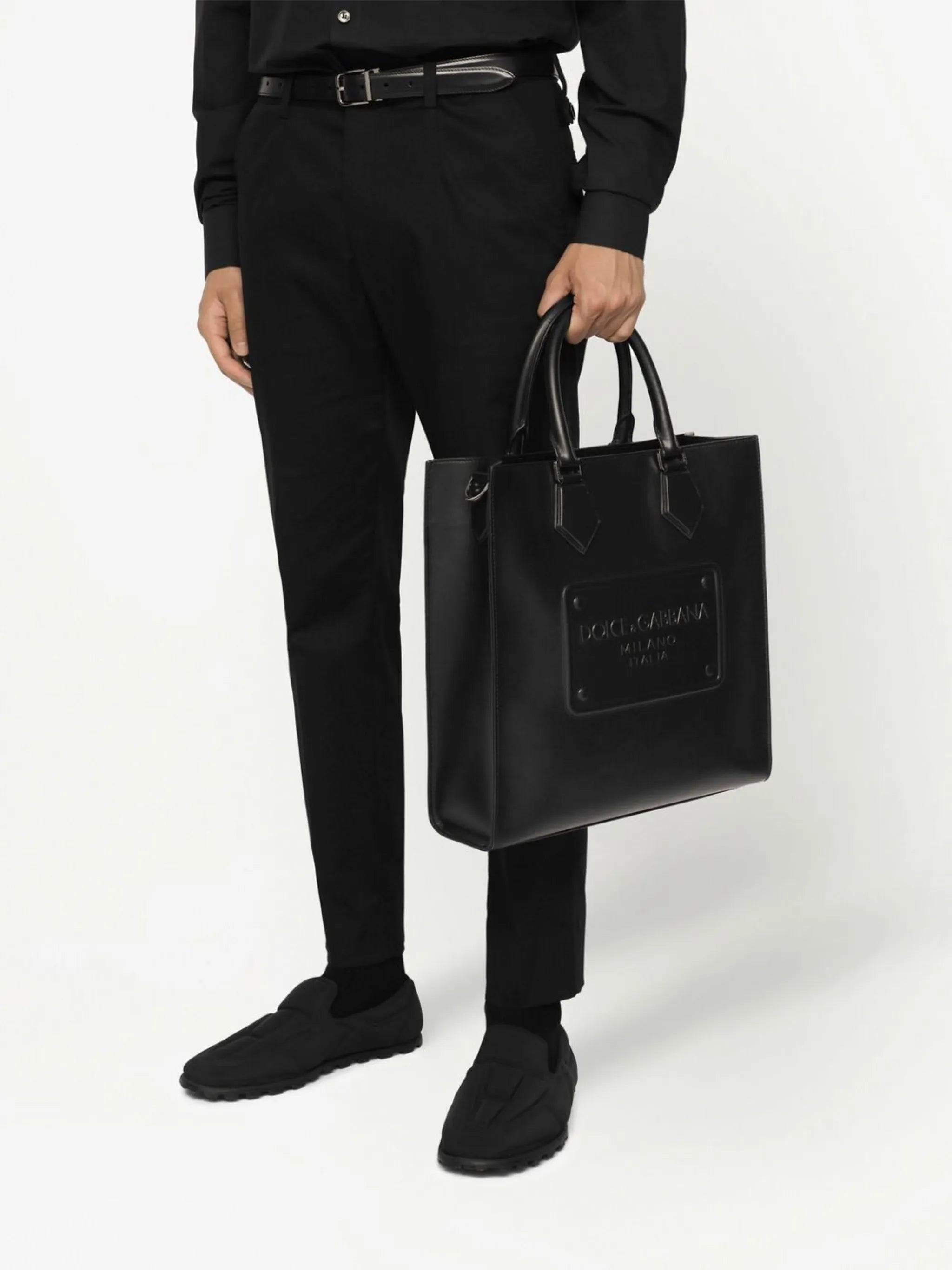 logo-embossed leather tote bag