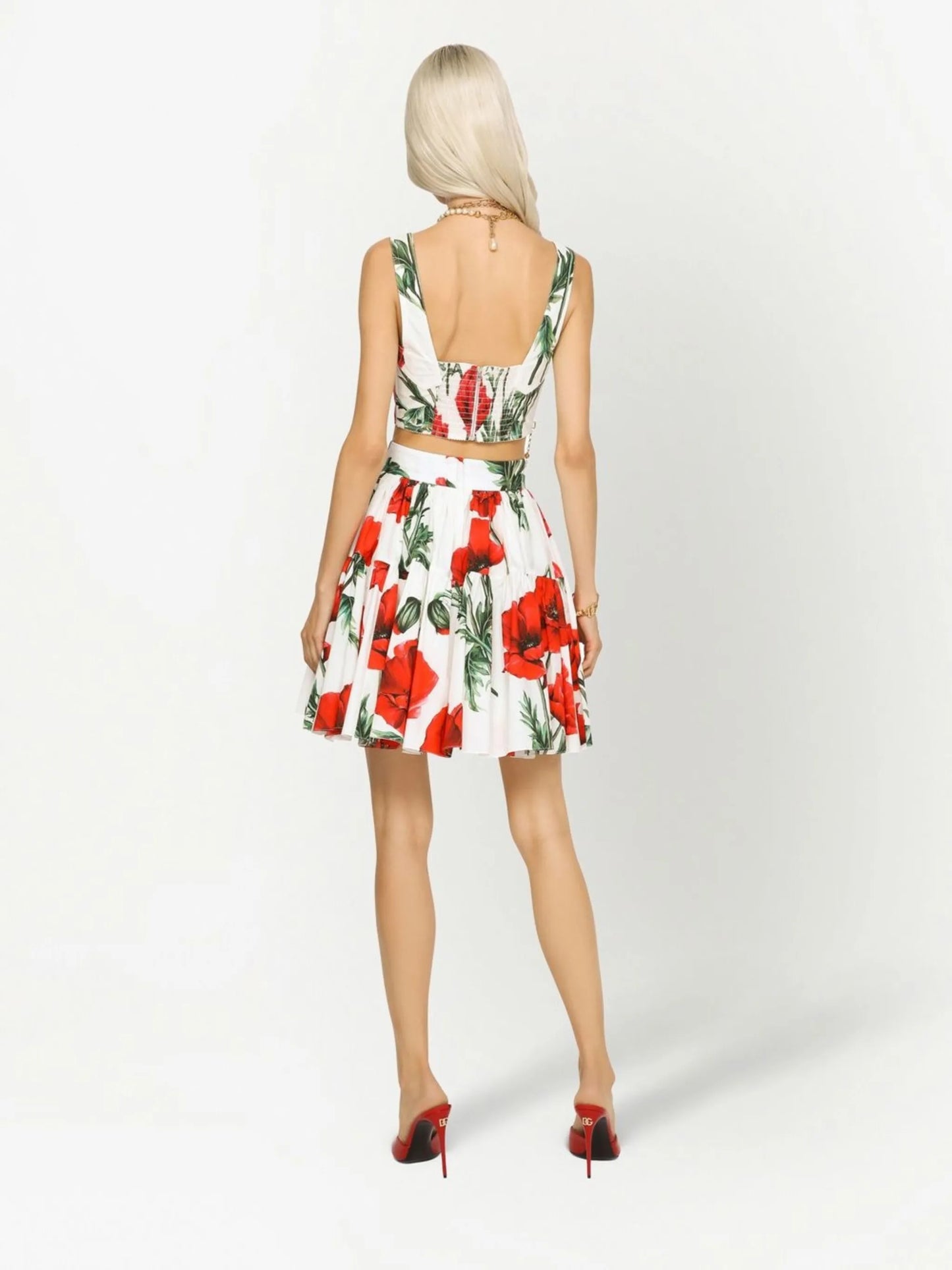 poppy-print A-line skirt