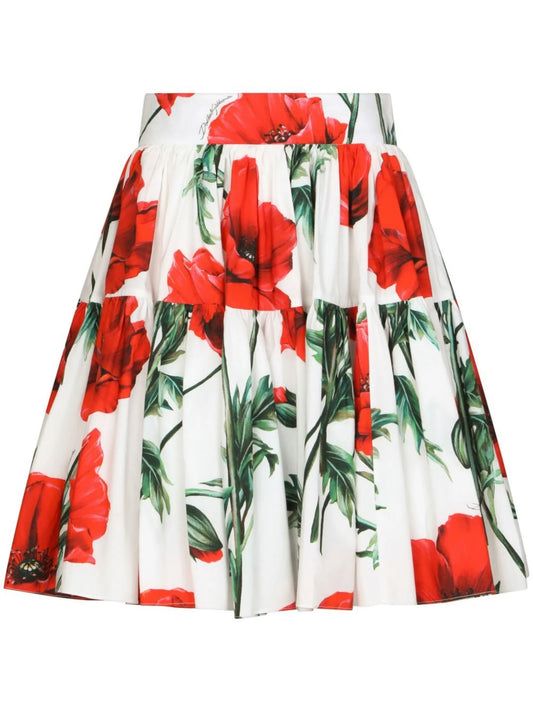 poppy-print A-line skirt