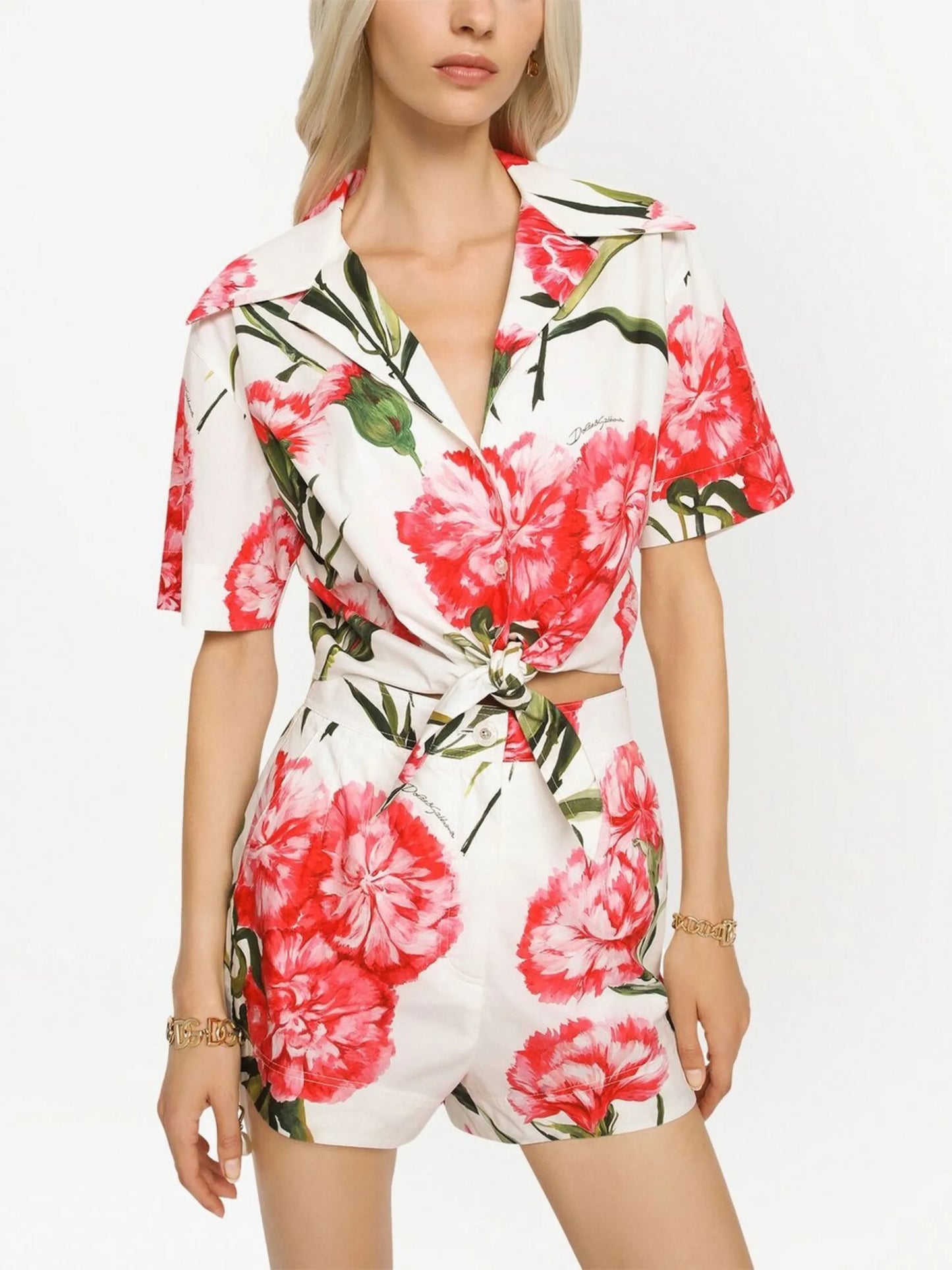 floral-print cropped shirt