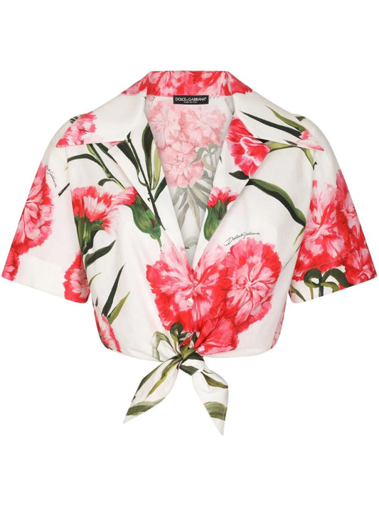 floral-print cropped shirt