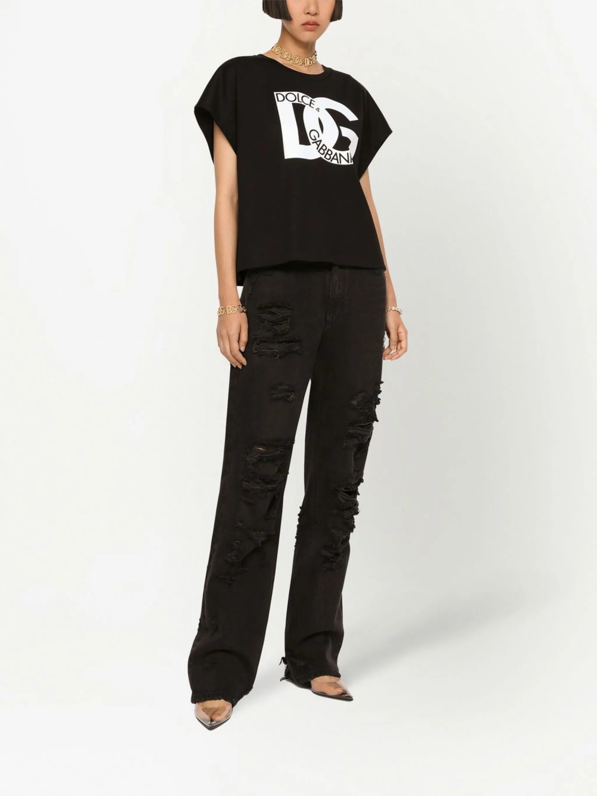 distressed flared jeans