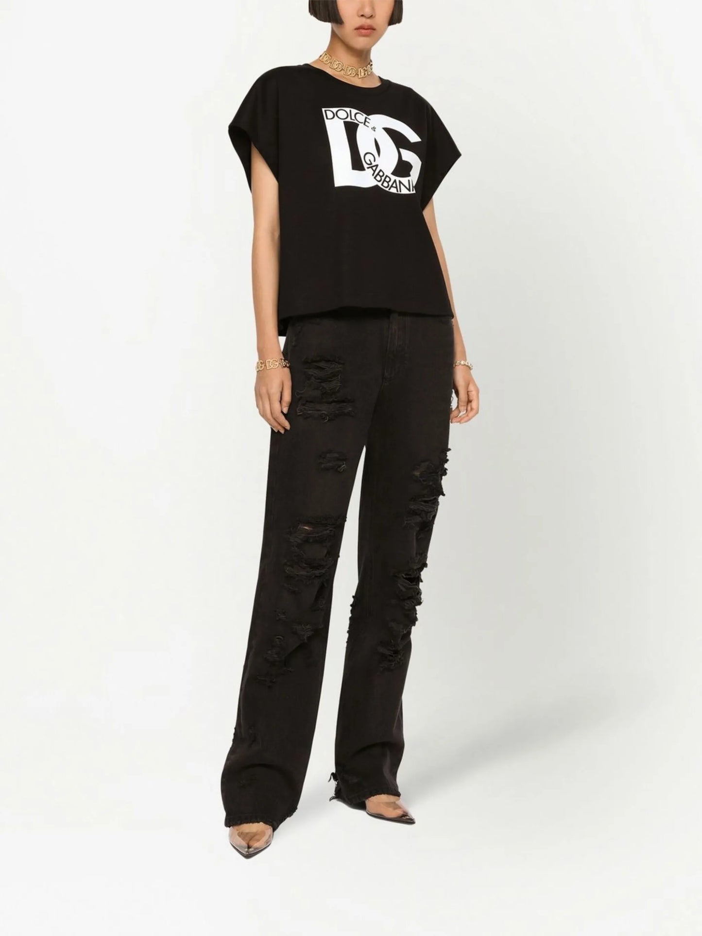 distressed flared jeans