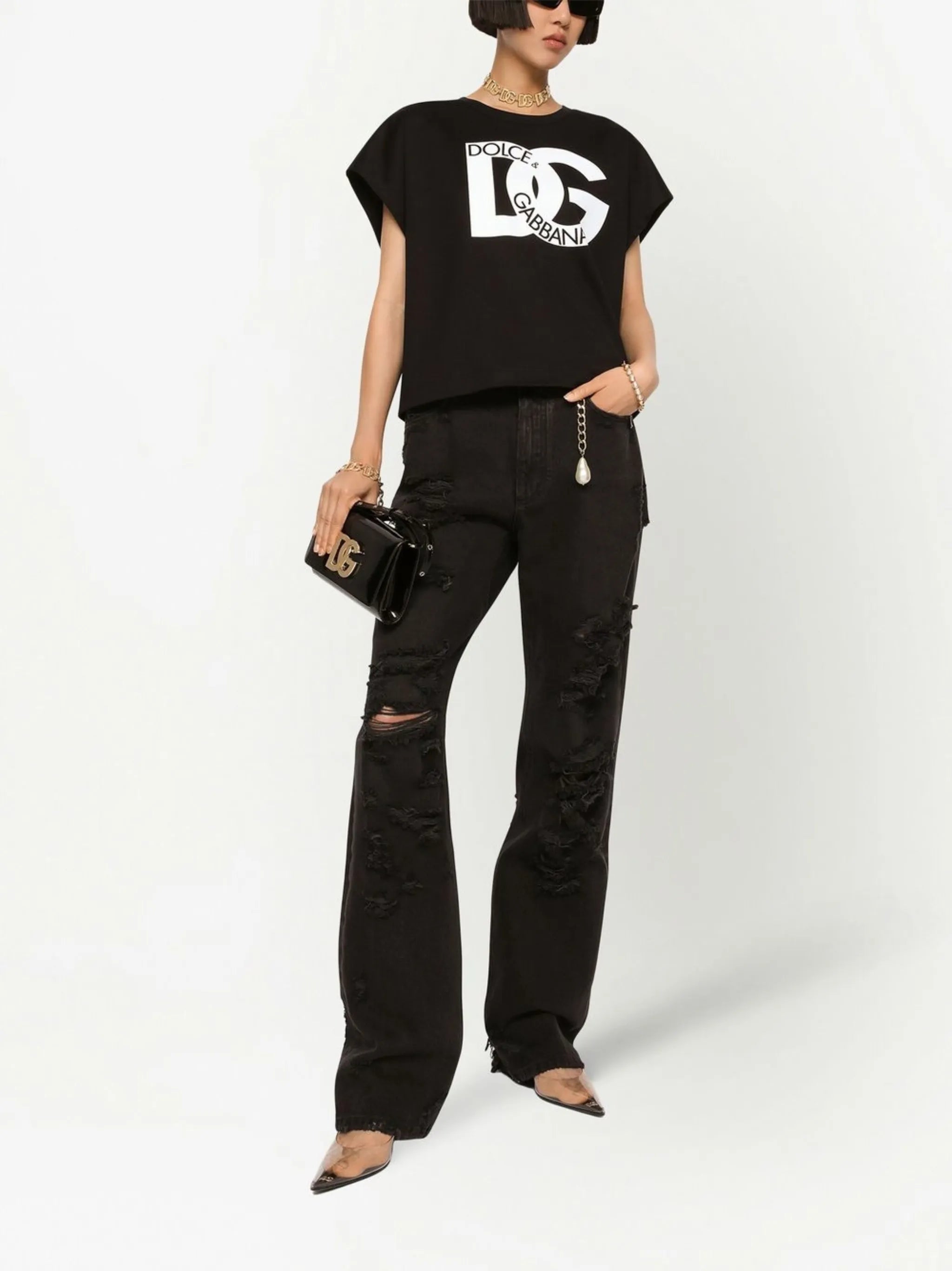 distressed flared jeans