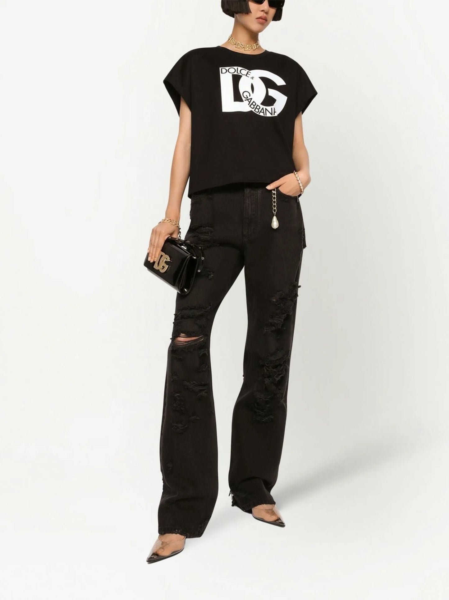 distressed flared jeans