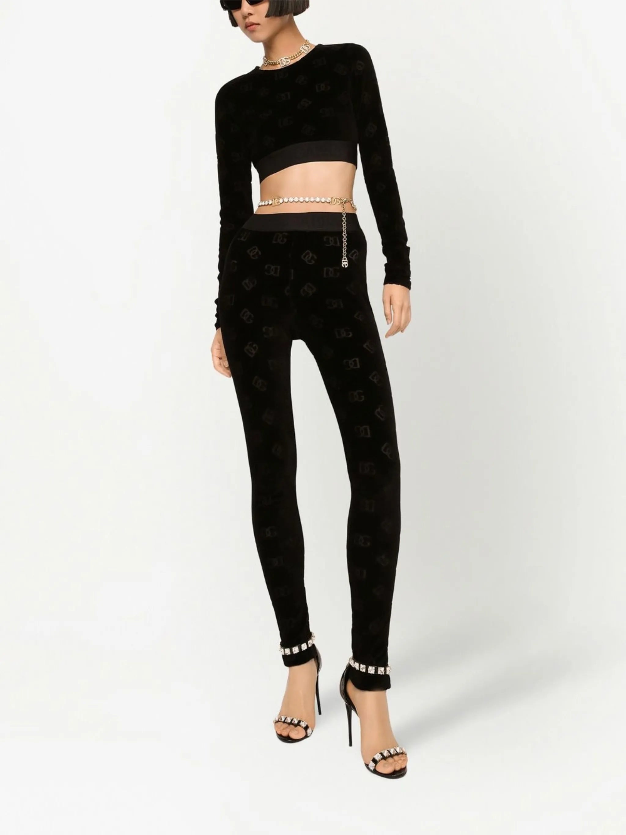 flocked-logo leggings