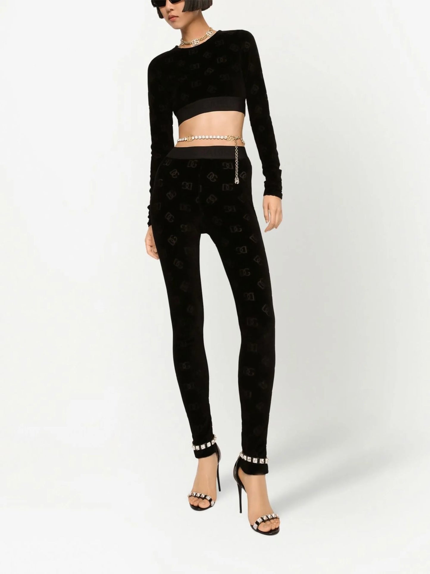 flocked-logo leggings