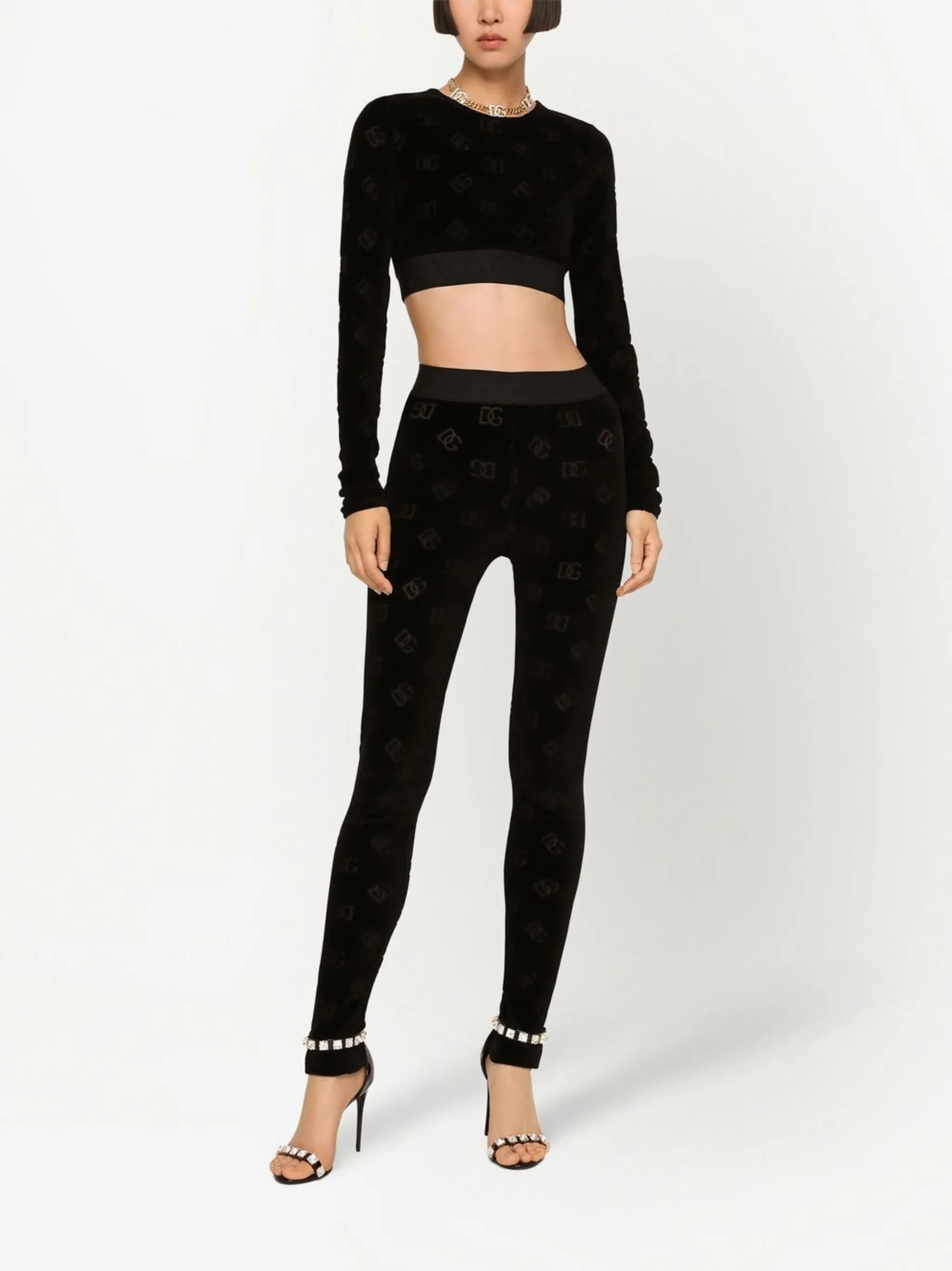 flocked-logo leggings
