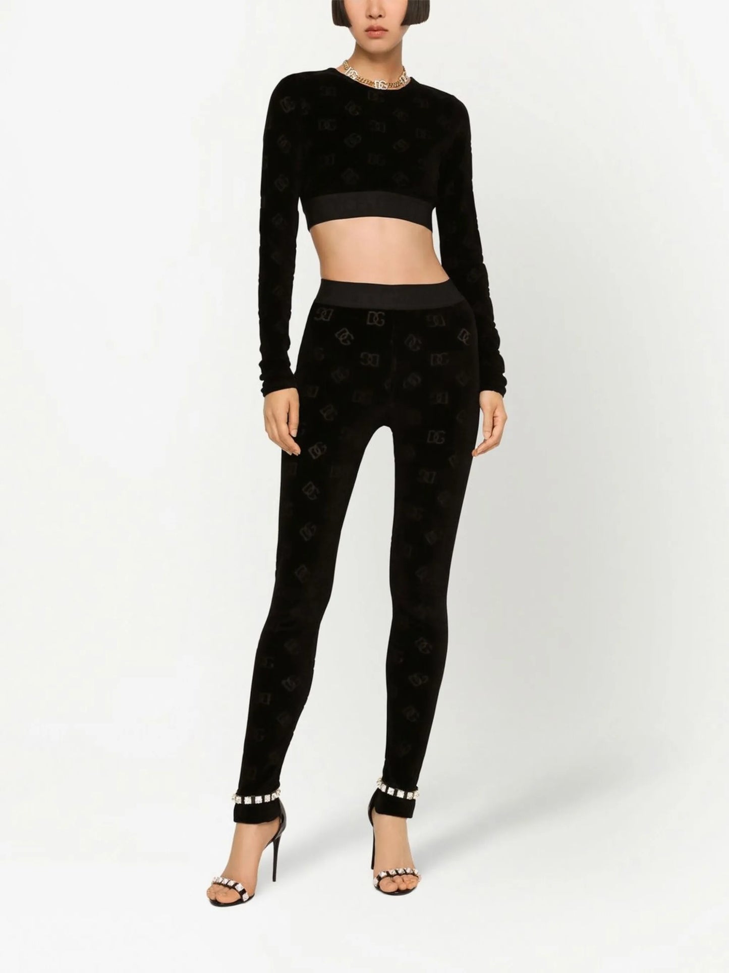 flocked-logo leggings