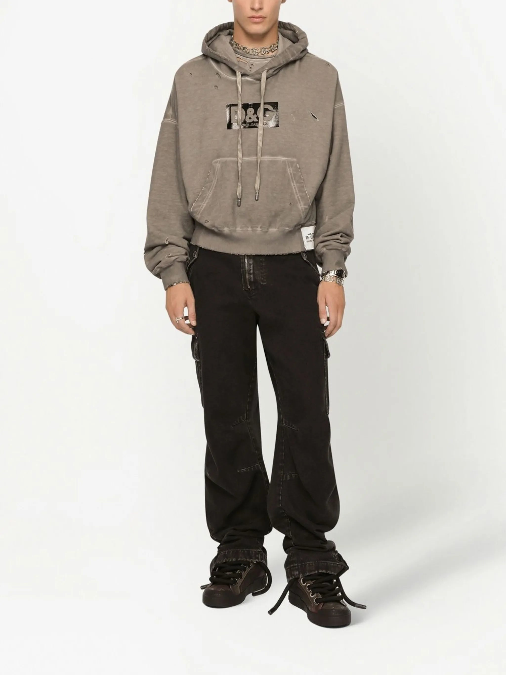 logo-print washed cotton hoodie