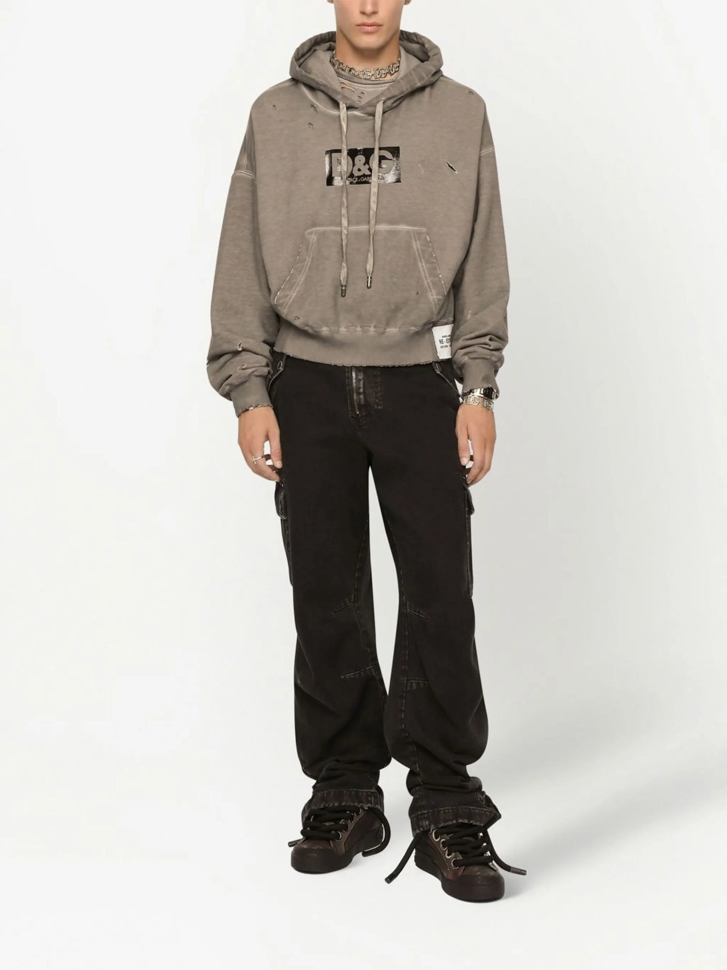 logo-print washed cotton hoodie