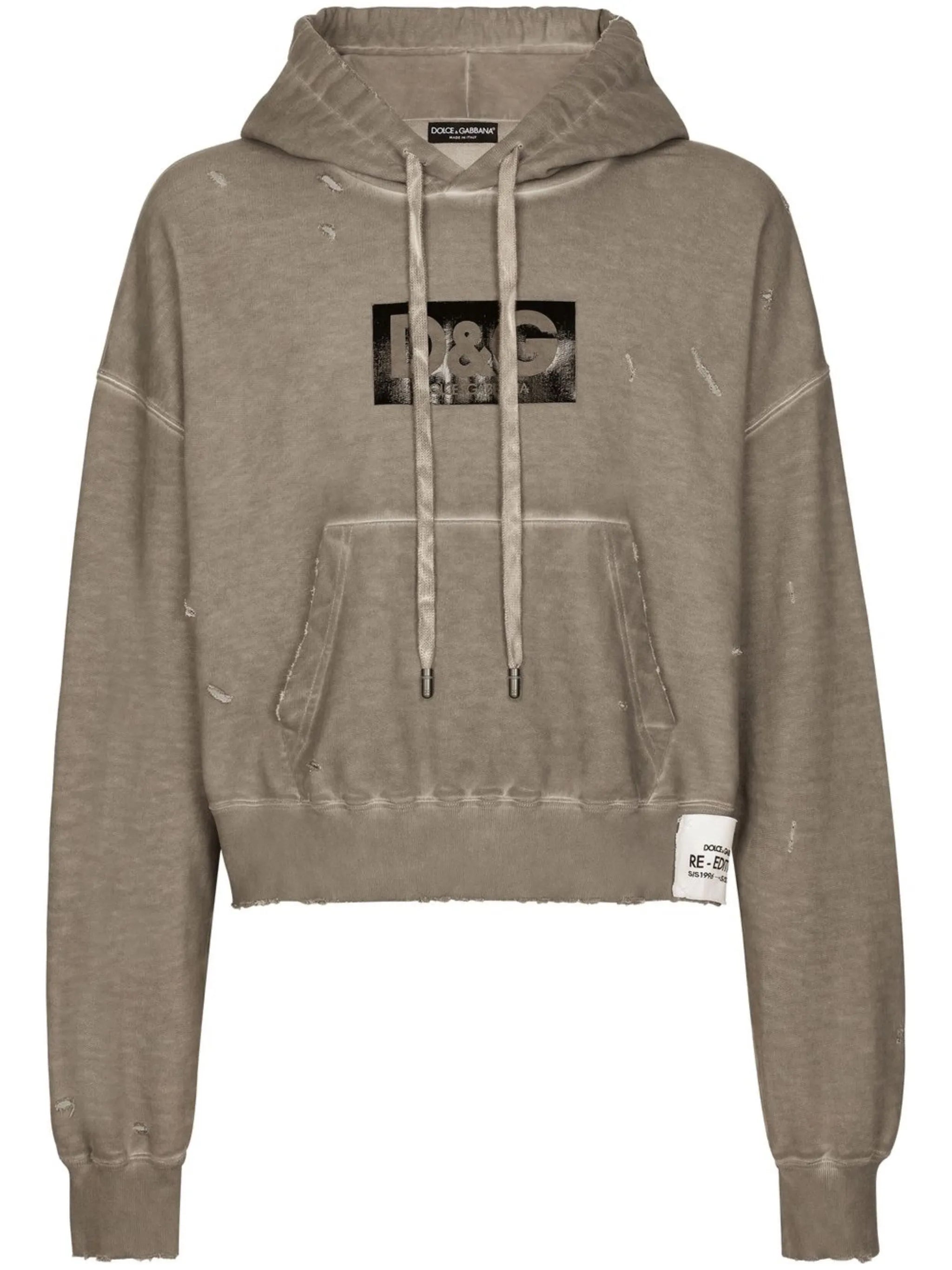 logo-print washed cotton hoodie