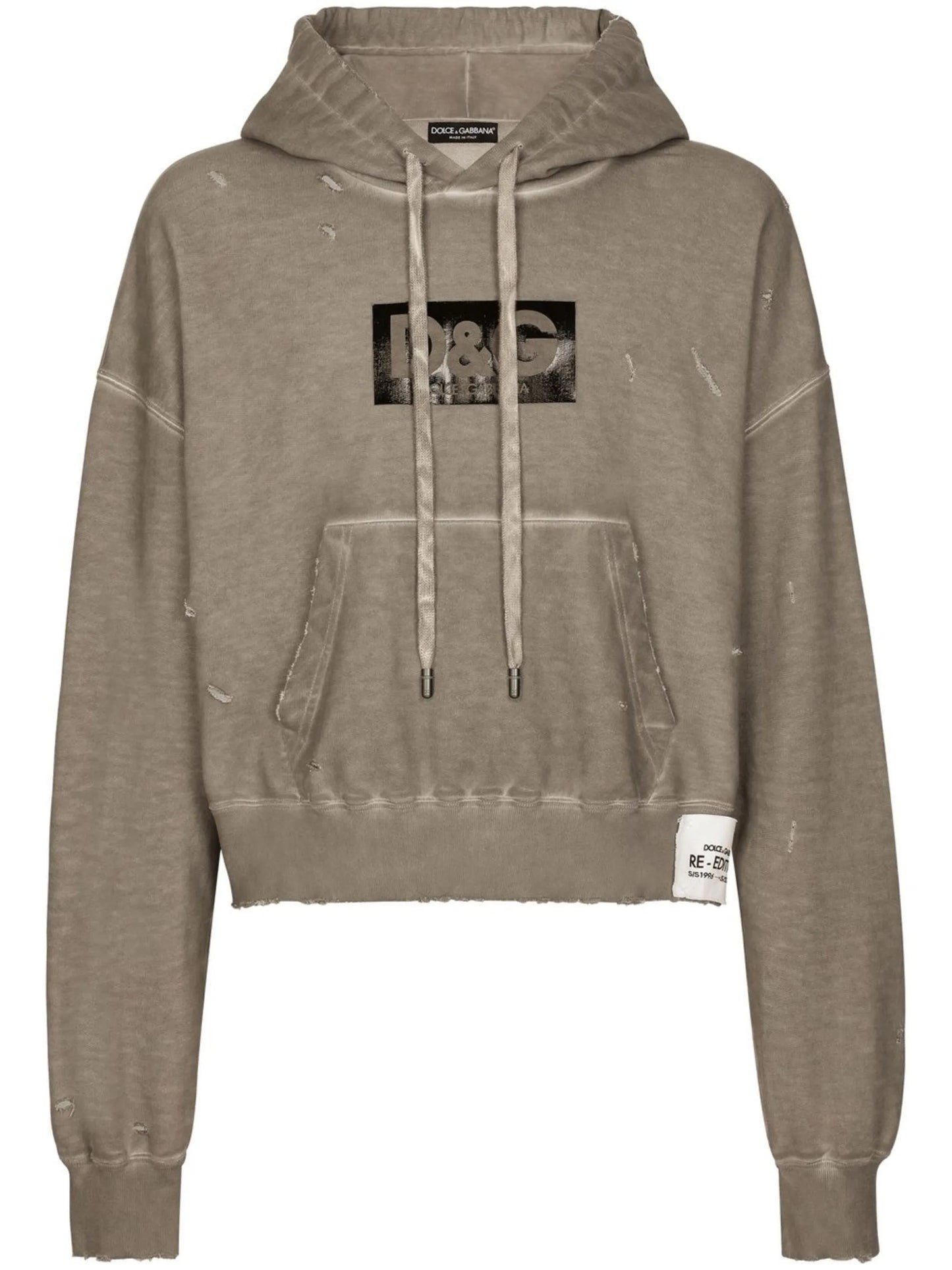 logo-print washed cotton hoodie