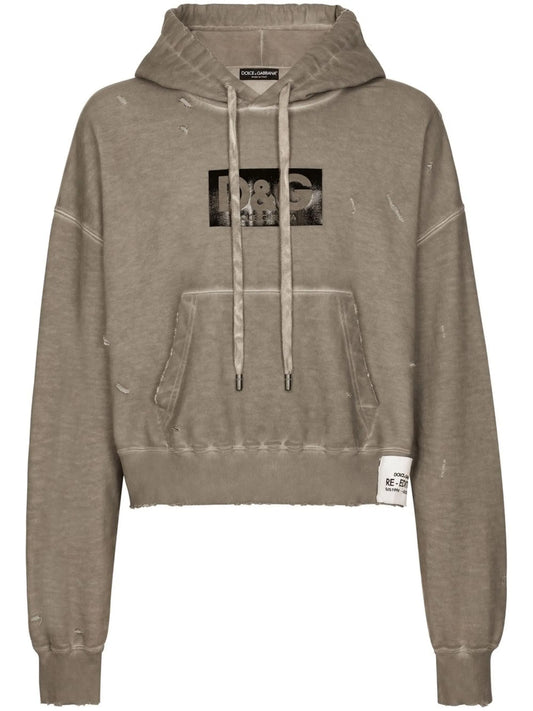 logo-print washed cotton hoodie