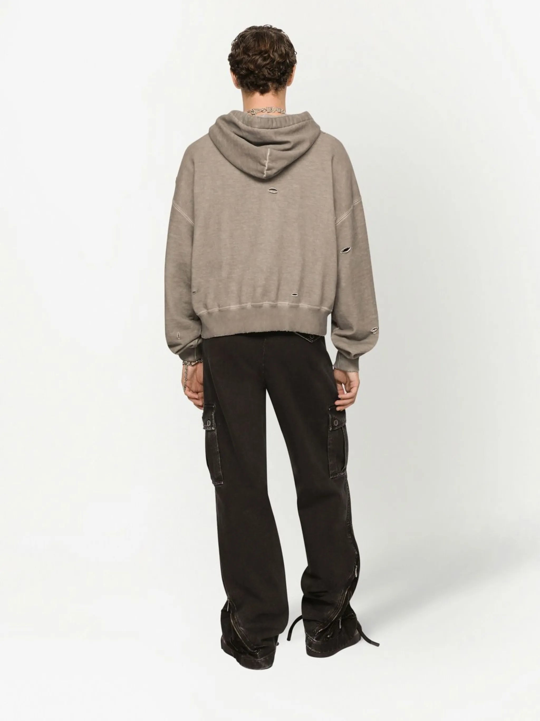 logo-print washed cotton hoodie