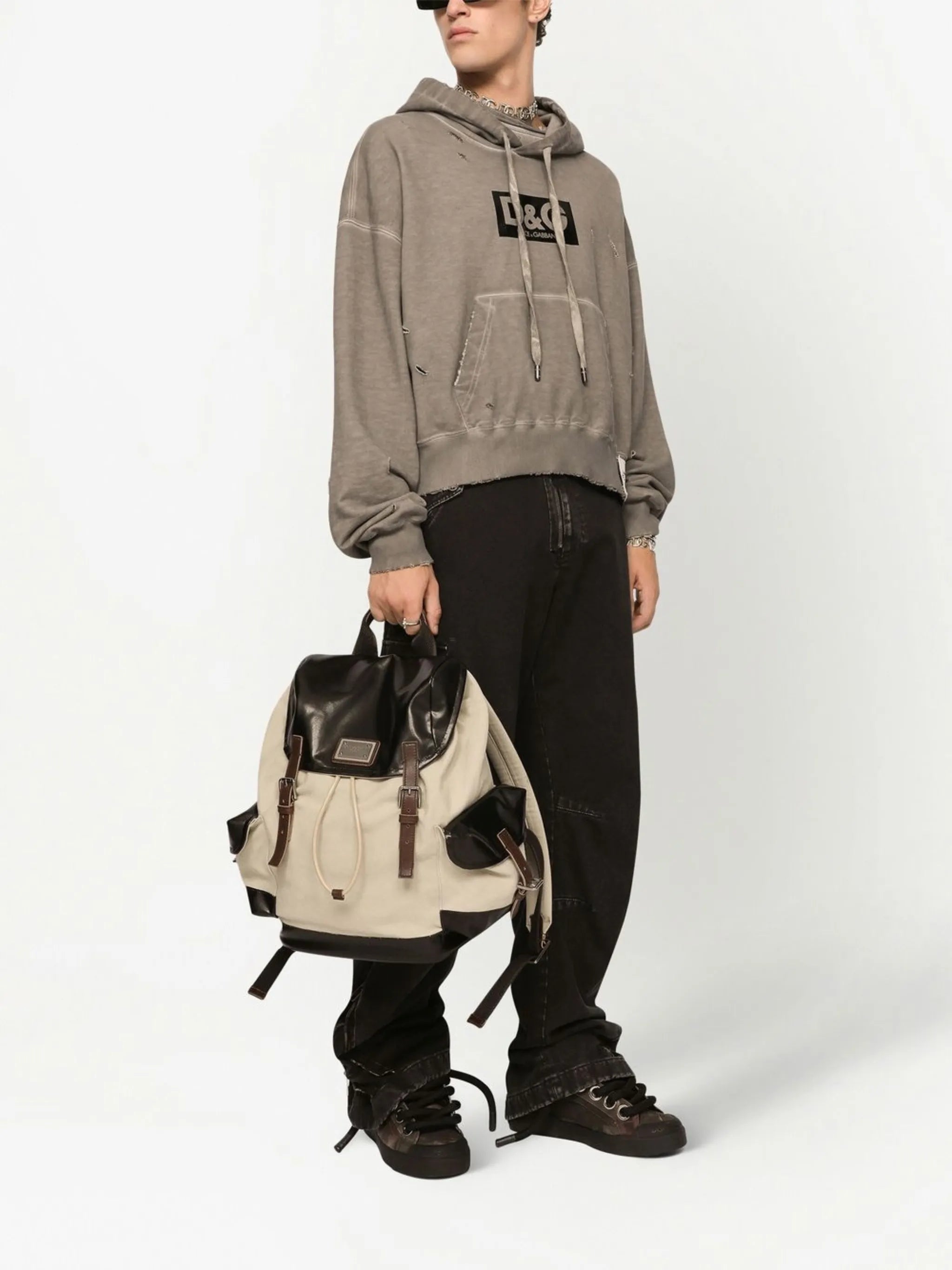 logo-print washed cotton hoodie