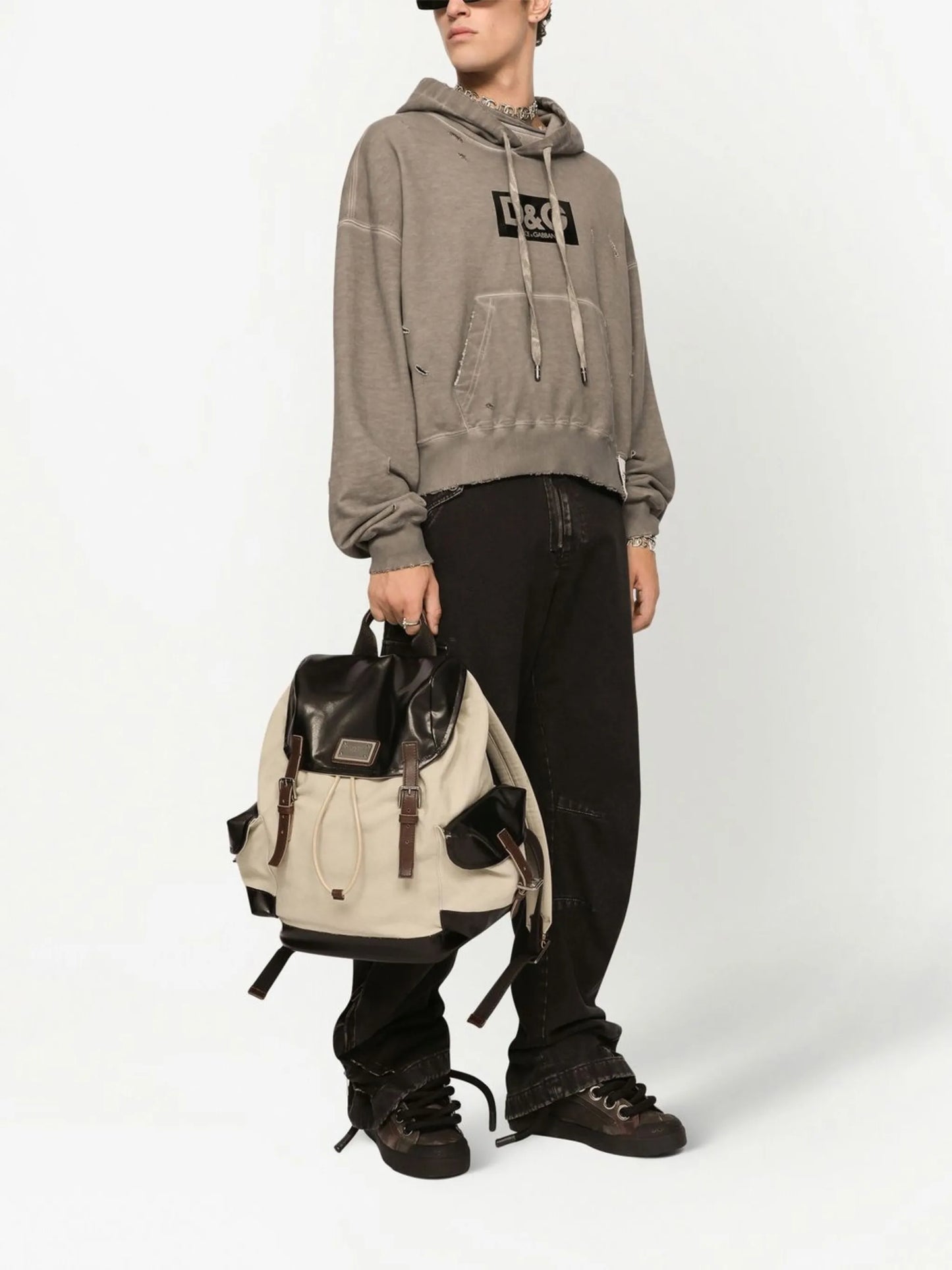 logo-print washed cotton hoodie