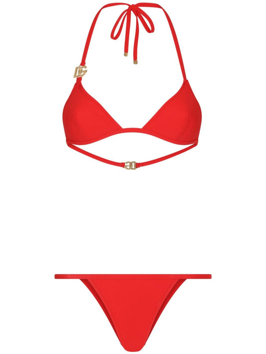 logo-plaque halterneck bikini set