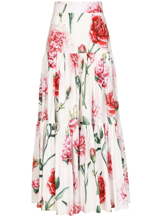 floral-print tiered maxi skirt