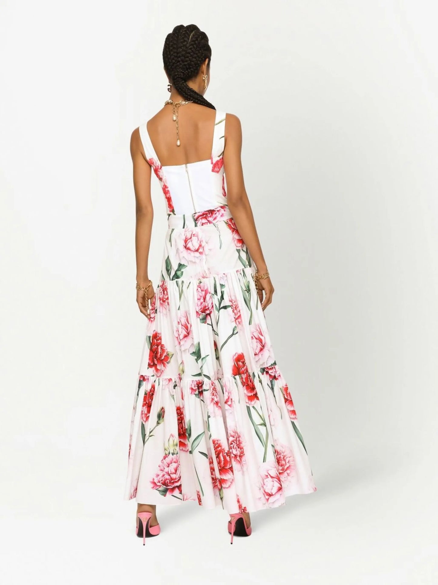 floral-print tiered maxi skirt