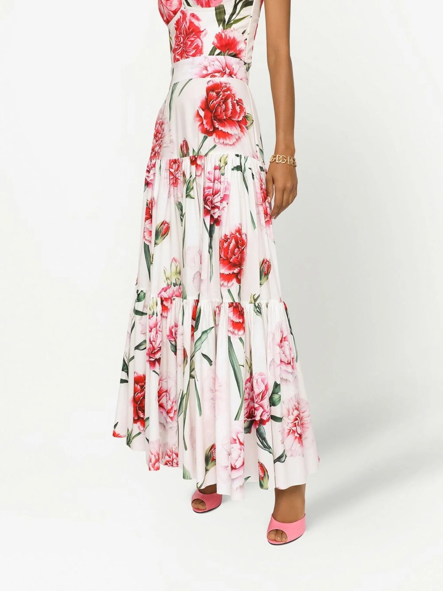 floral-print tiered maxi skirt