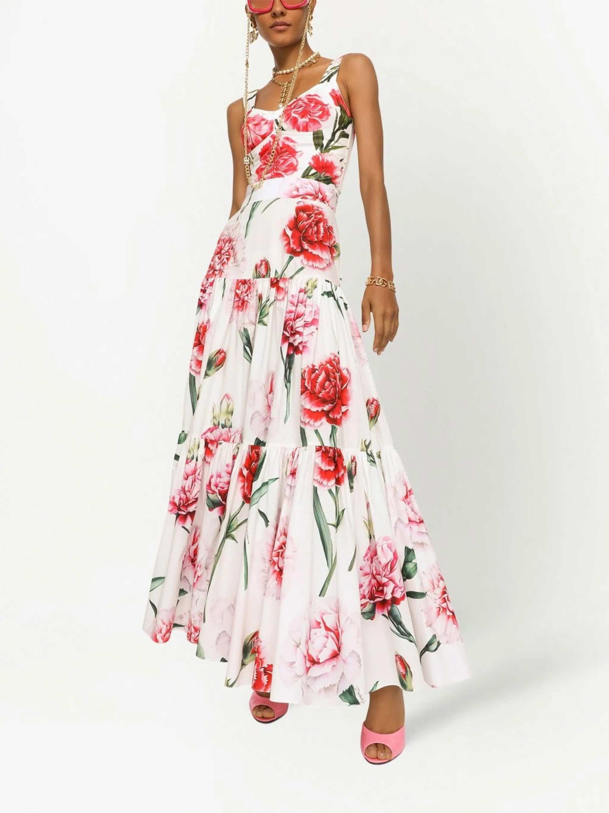 floral-print tiered maxi skirt