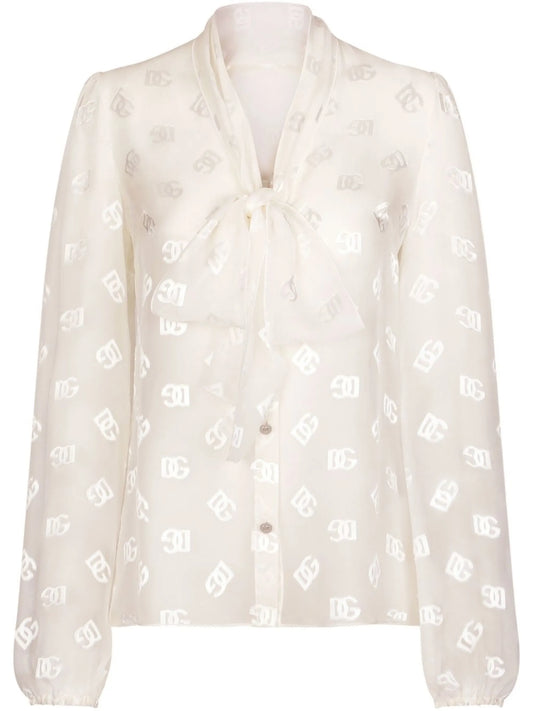 DG-logo pussy-bow satin shirt