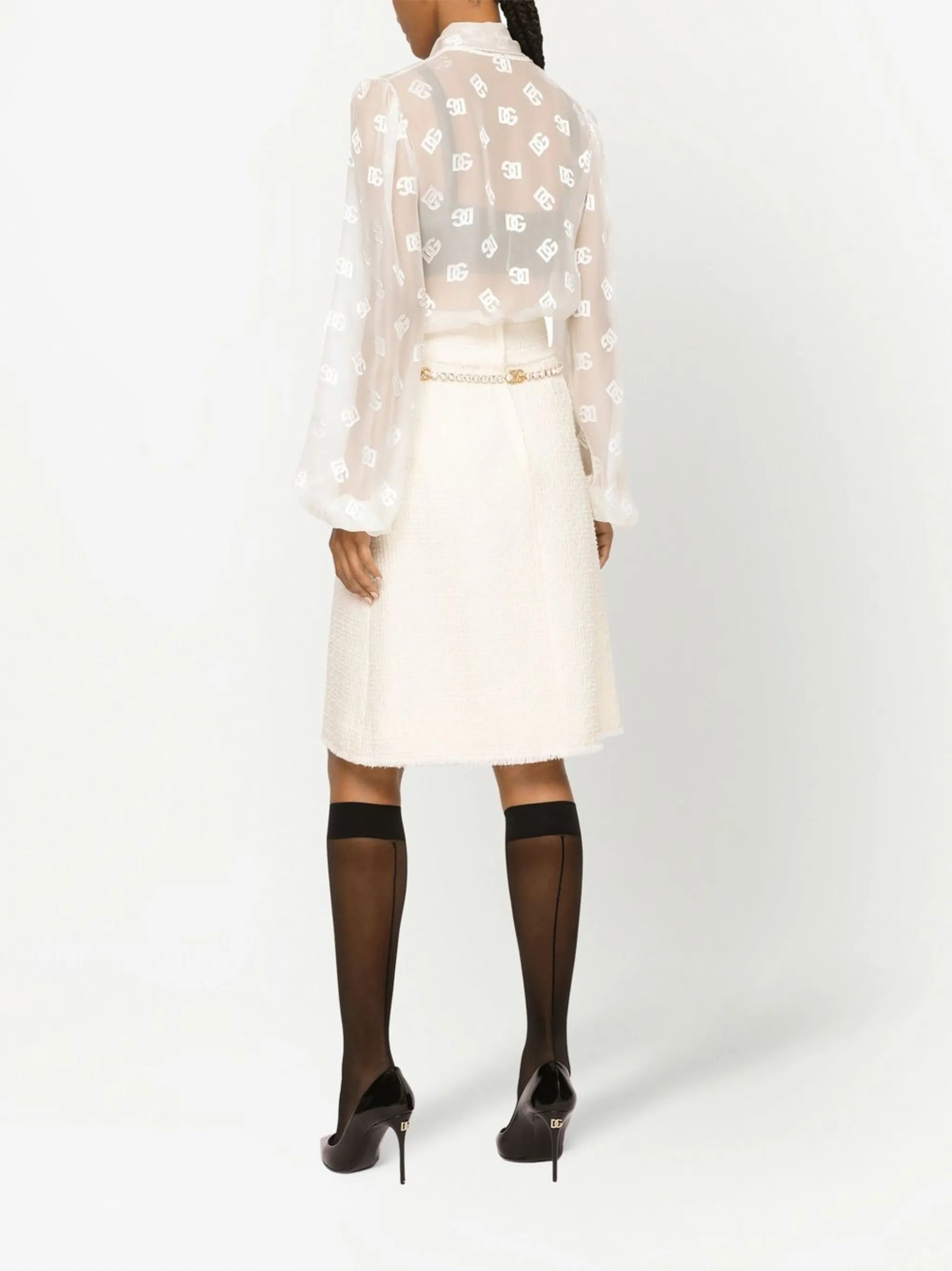 DG-logo pussy-bow satin shirt