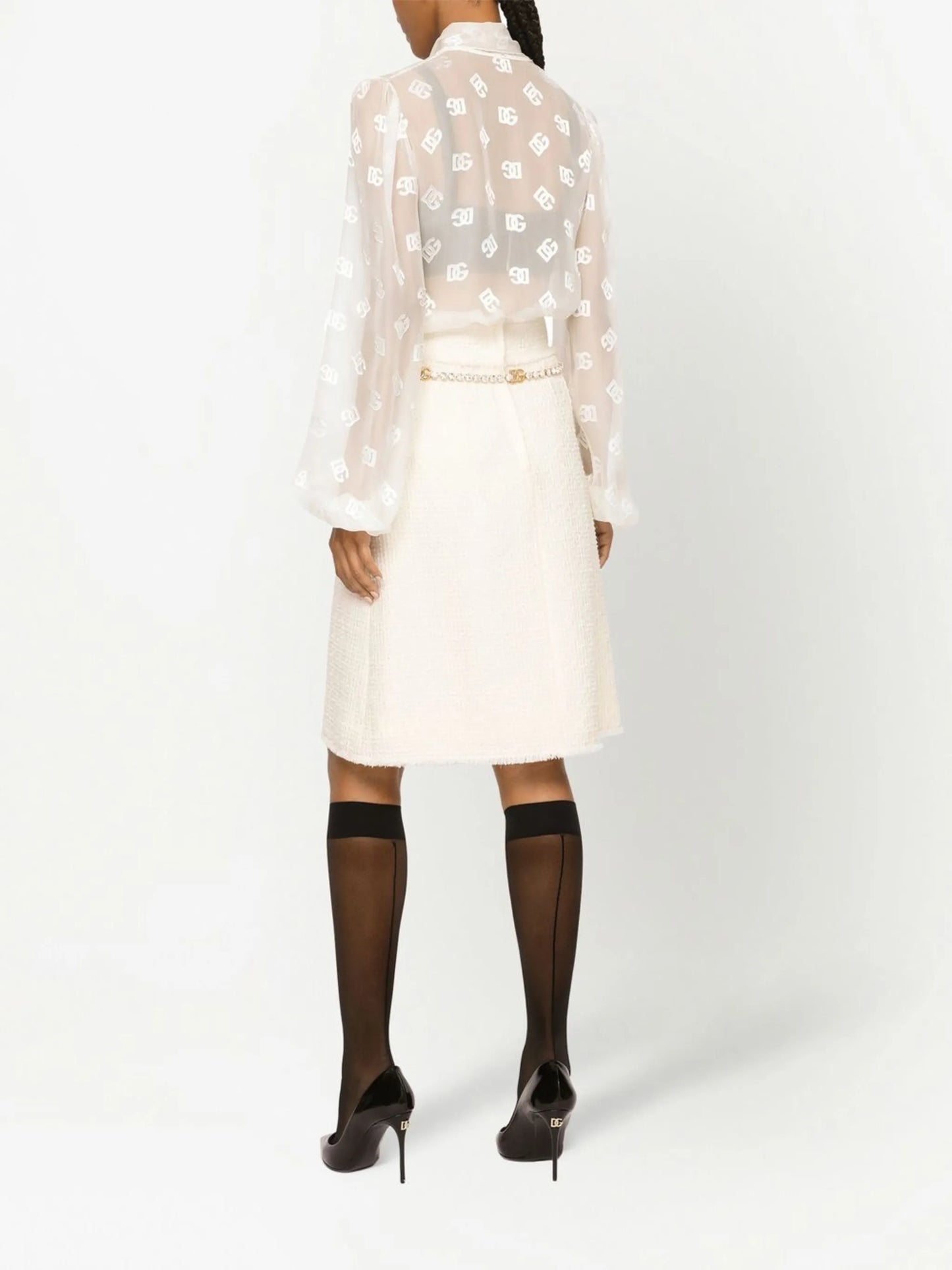 DG-logo pussy-bow satin shirt
