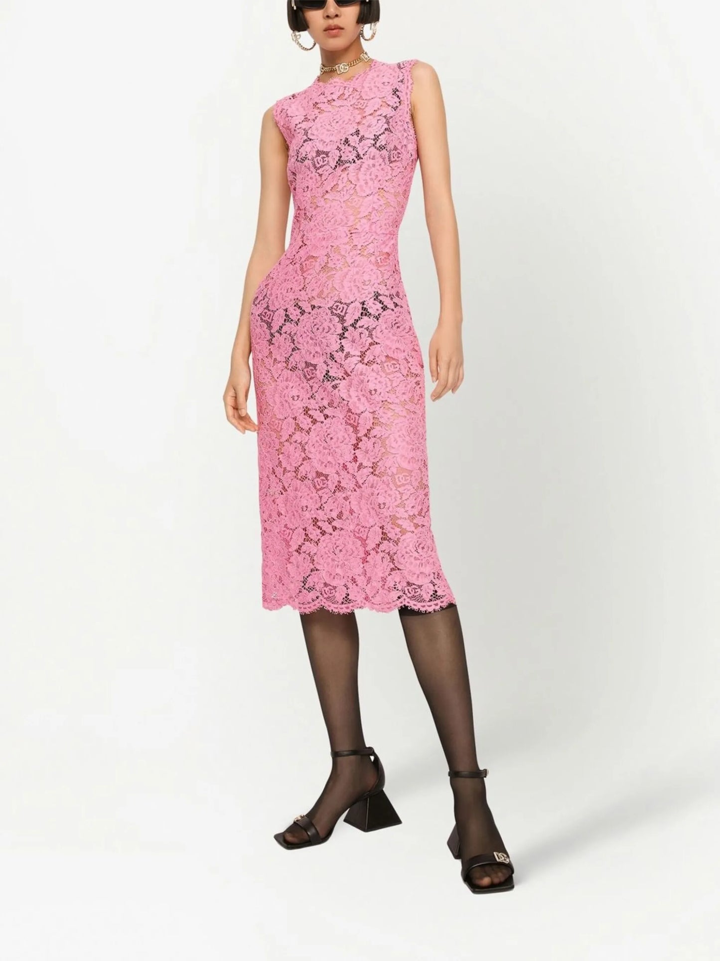 floral-lace midi dress
