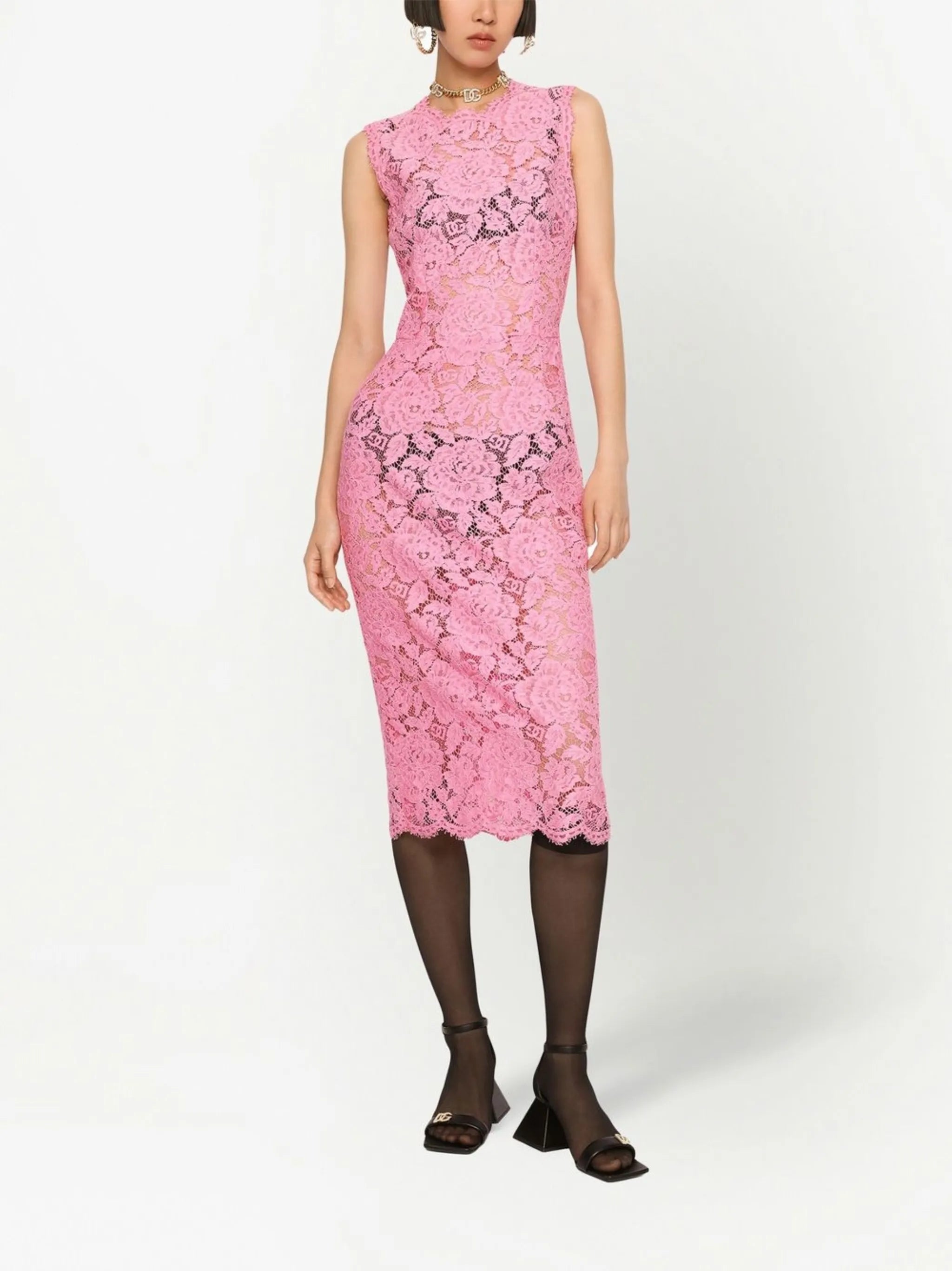 floral-lace midi dress